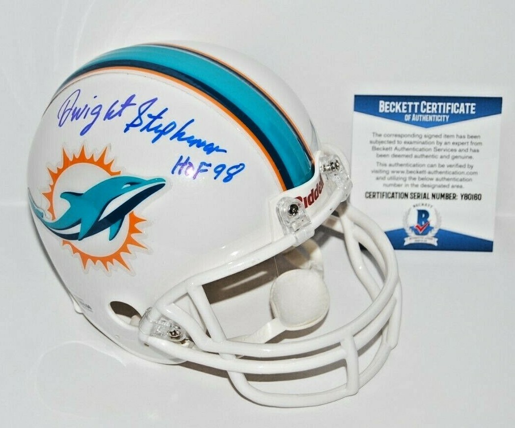 DWIGHT STEPHENSON signed (MIAMI DOLPHINS) mini football helmet BECKETT Y80160 Collectible Memorabilia