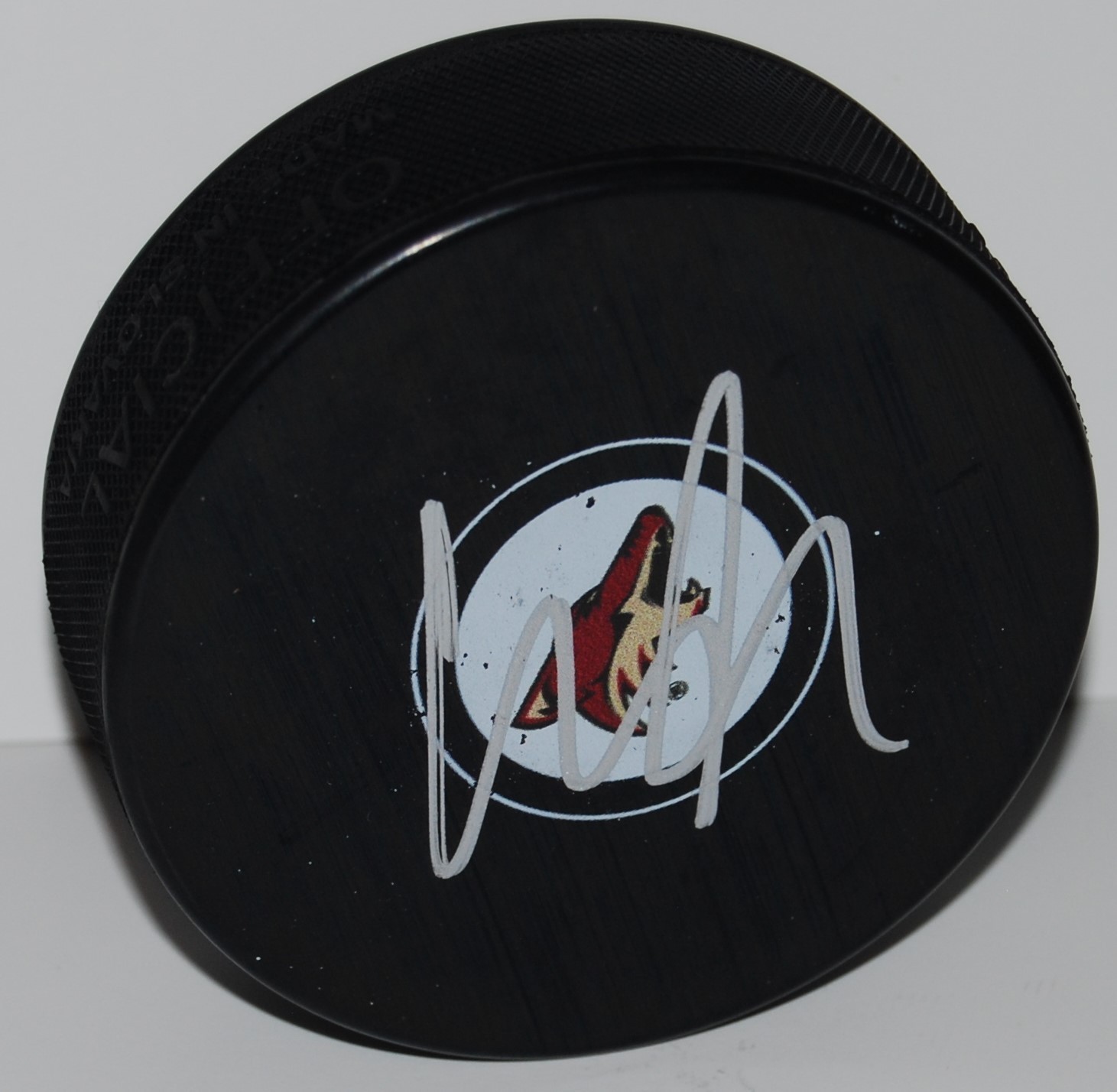 CHRISTIAN DVORAK signed (PHOENIX COYOTES) souvenir logo hockey puck W/COA #1 Collectible Memorabilia