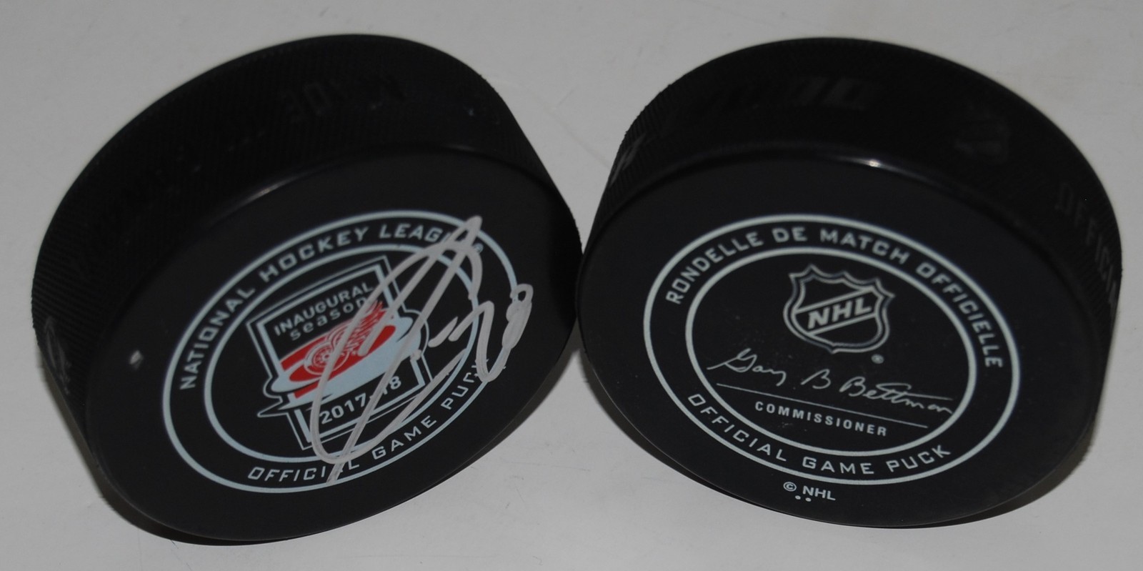 LUKE WITKOWSKI signed (DETROIT RED WINGS) 2017-18 INAUGURAL Game puck W/COA LCA Collectible Memorabilia