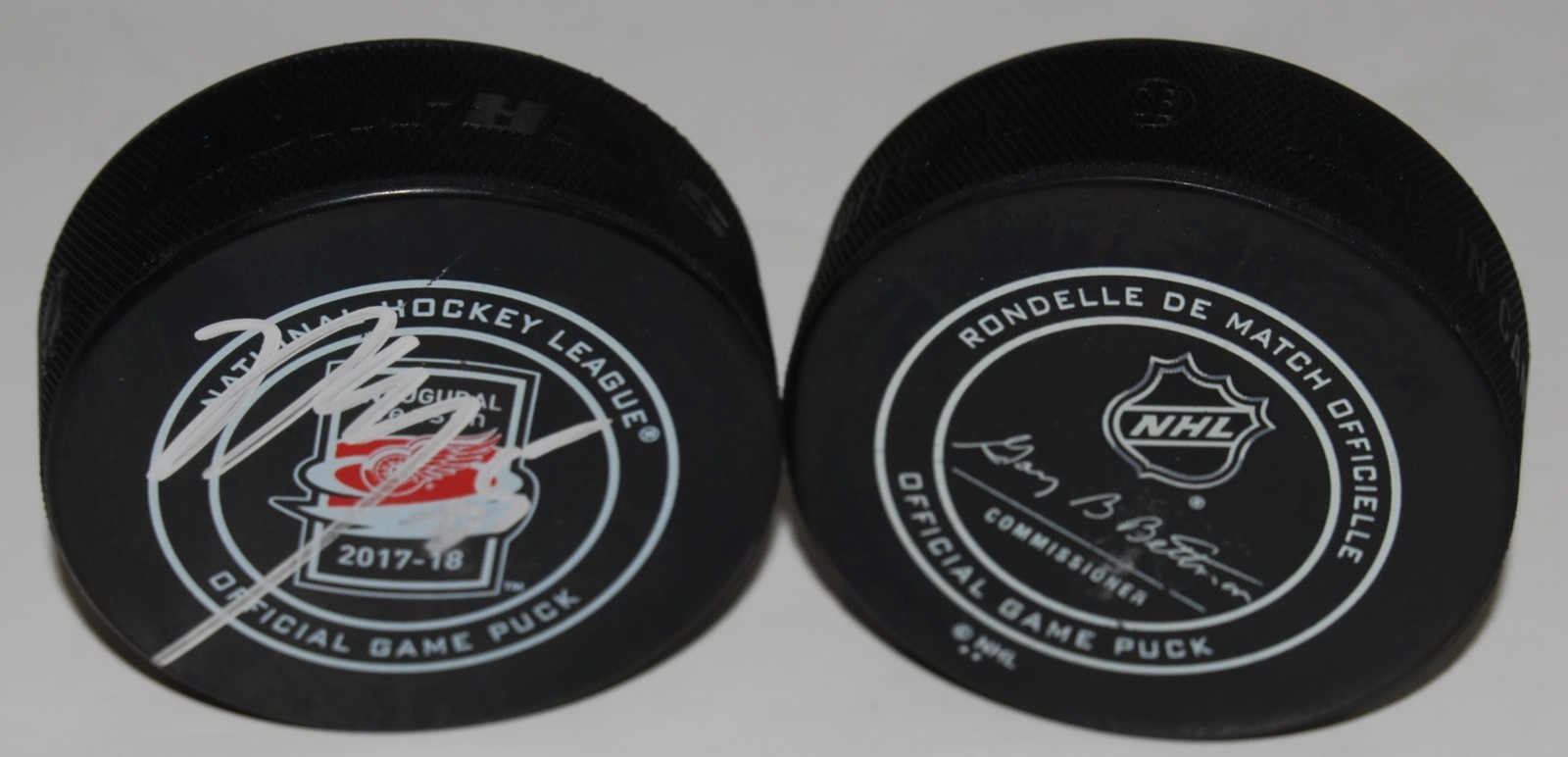 NICK JENSEN signed (DETROIT RED WINGS) 2017-18 INAUGURAL Game puck W/COA LCA #2 Collectible Memorabilia