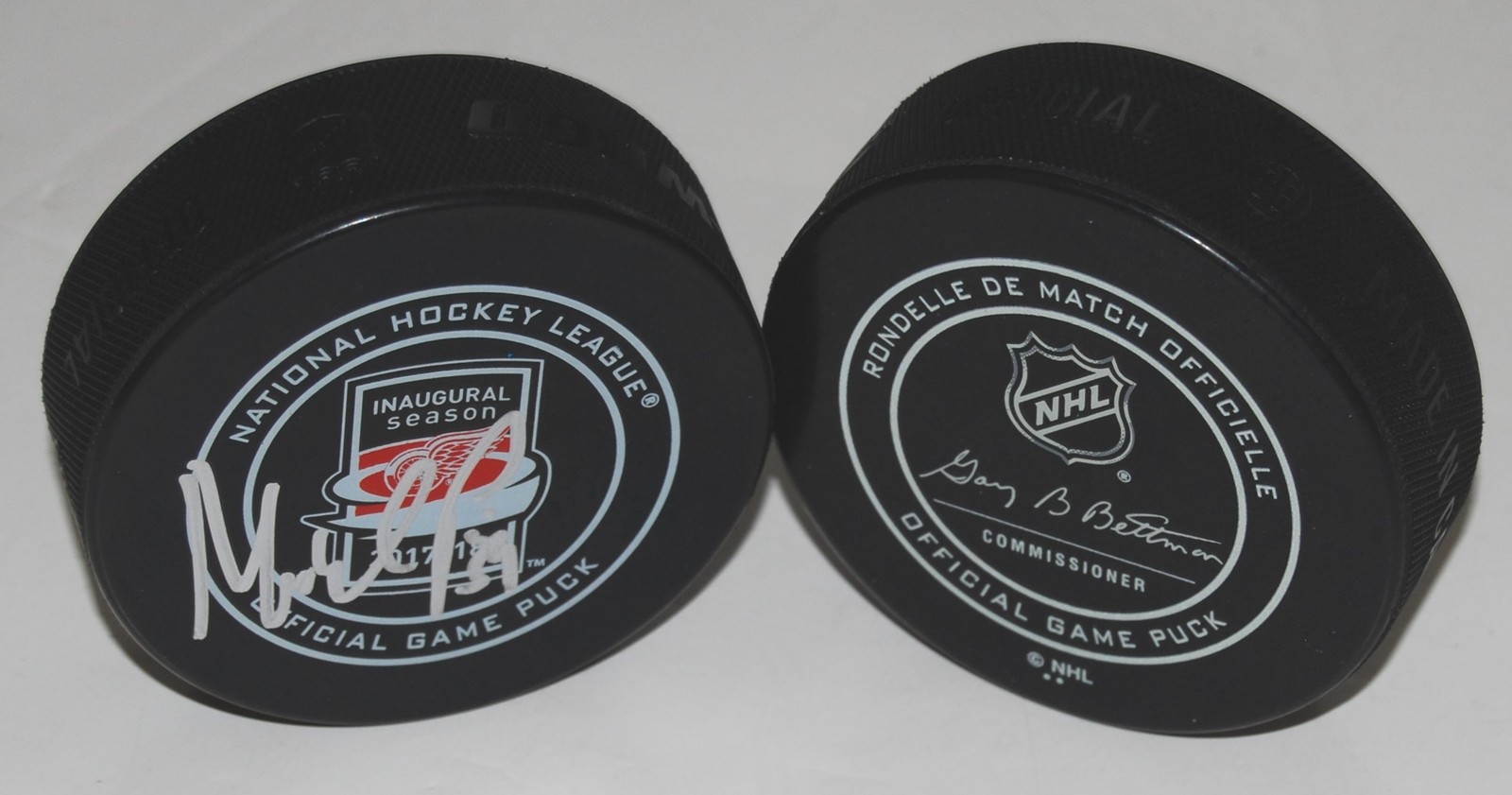 PETR MRAZEK signed (DETROIT RED WINGS) 2017-18 INAUGURAL Game puck W/COA LCA #1 Collectible Memorabilia