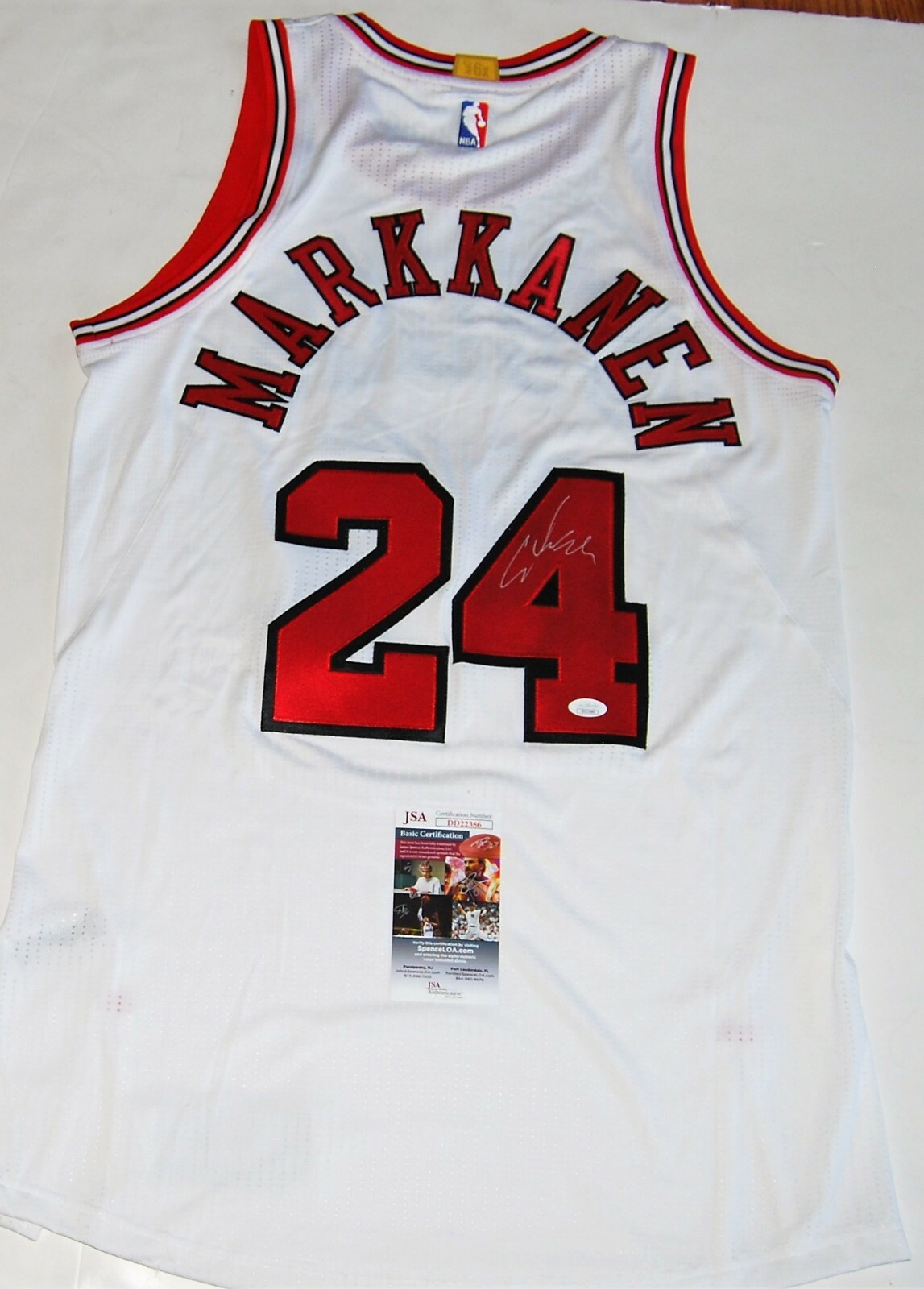 LAURI MARKKANEN signed (CHICAGO BULLS) WHITE AUTHENTIC PRO STYLE jersey JSA Collectible Memorabilia