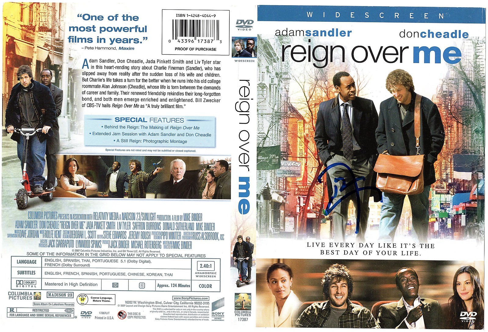 Don Cheadle signed Reign Over Me DVD Box Cover w/COA Collectible Memorabilia