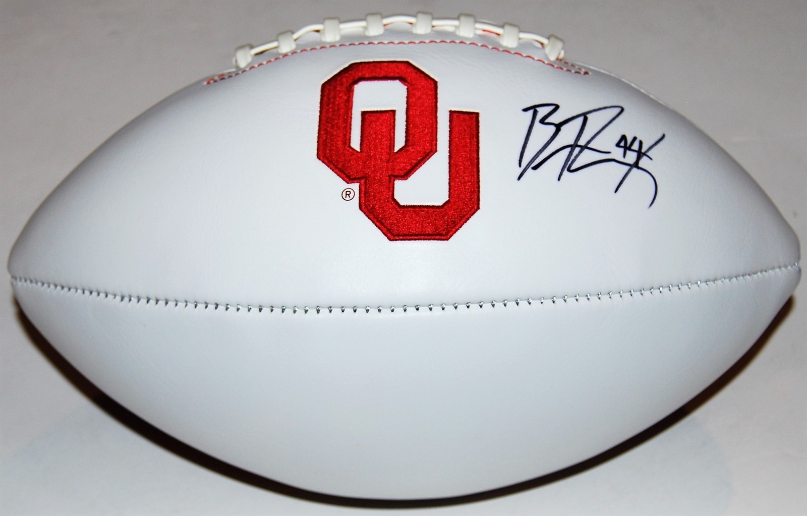 BRENDAN RADLEY-HILES signed (OKAHOMA SOONERS) Embroidered logo football W/COA C Collectible Memorabilia