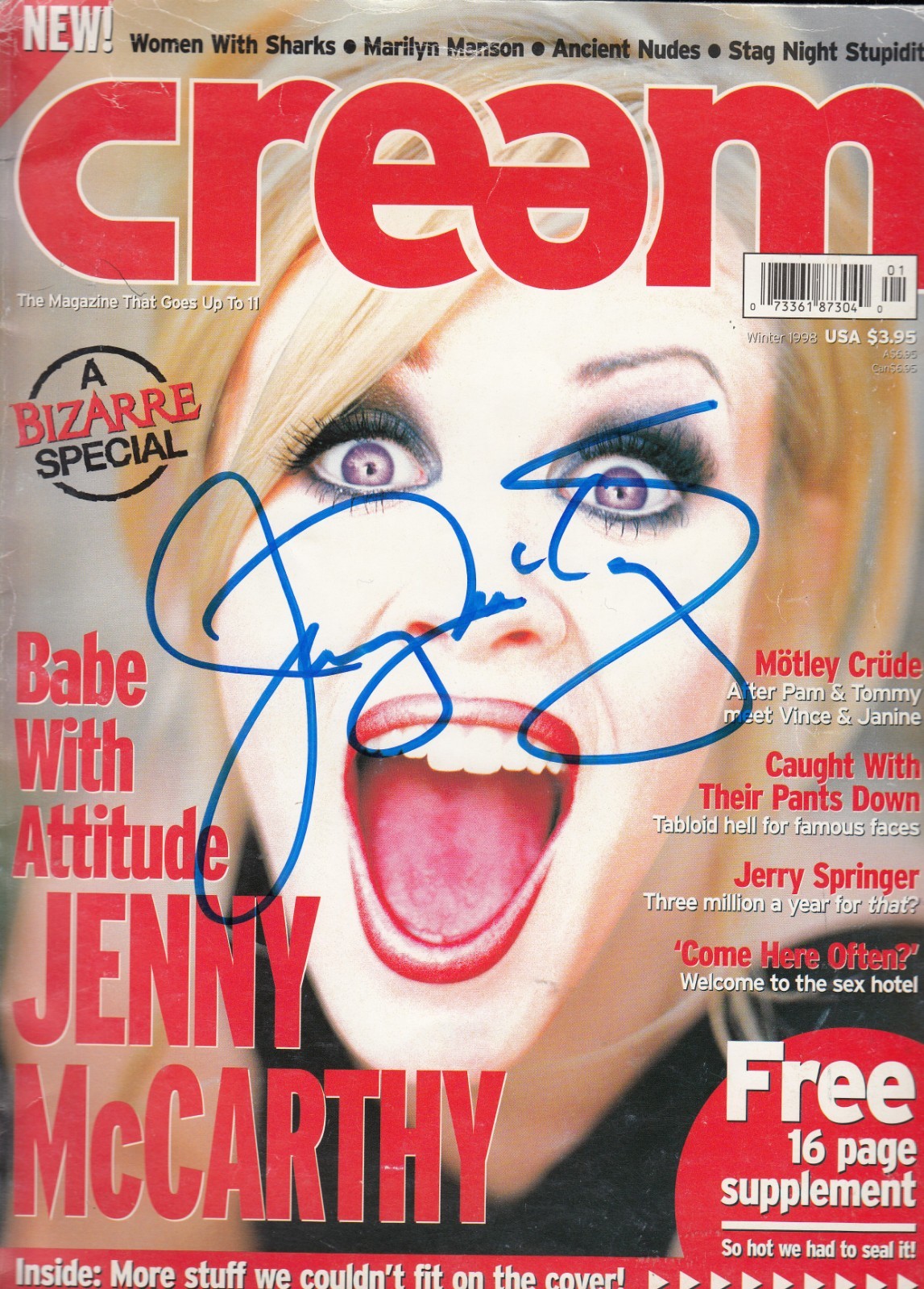JENNY MCCARTHY signed (Cream Magazine) WINTER 1998 *FULL SIGNATURE* W/COA Collectible Memorabilia