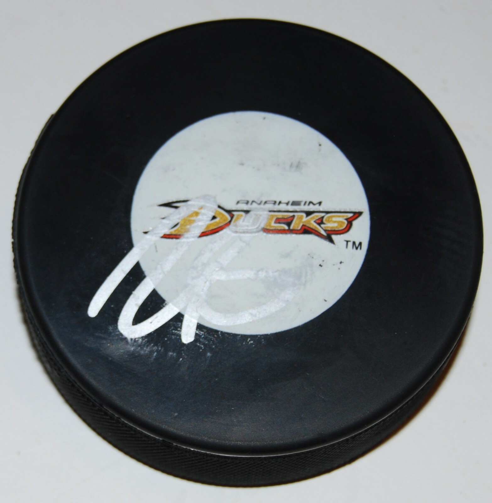 JOHN GIBSON signed (ANAHEIM DUCKS) NHL autographed hockey puck W/COA #1 Collectible Memorabilia