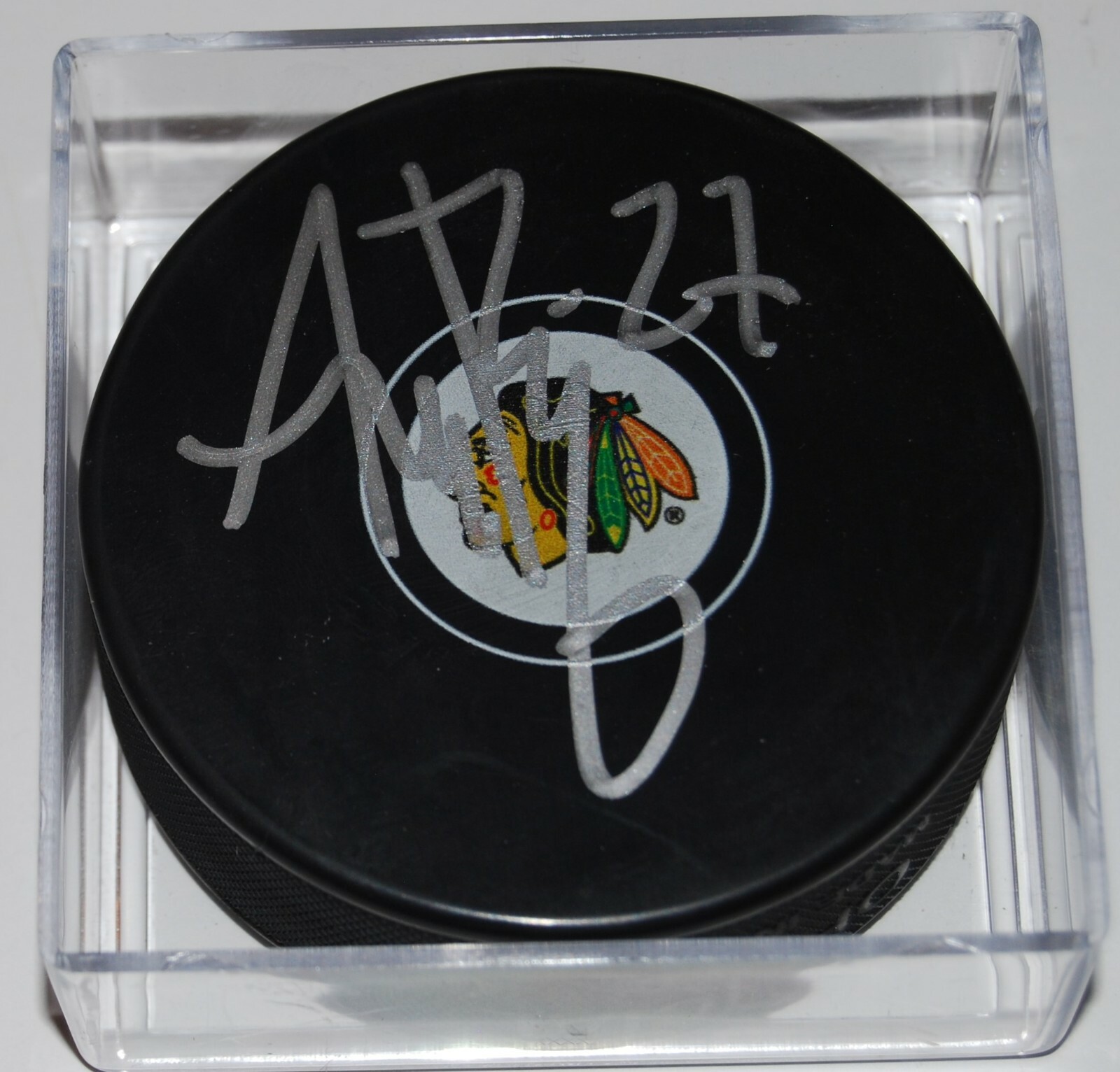 ADAM BOQVIST signed (CHICAGO BLACKHAWKS) Autographed NHL HOCKEY Puck W/COA #2 Collectible Memorabilia