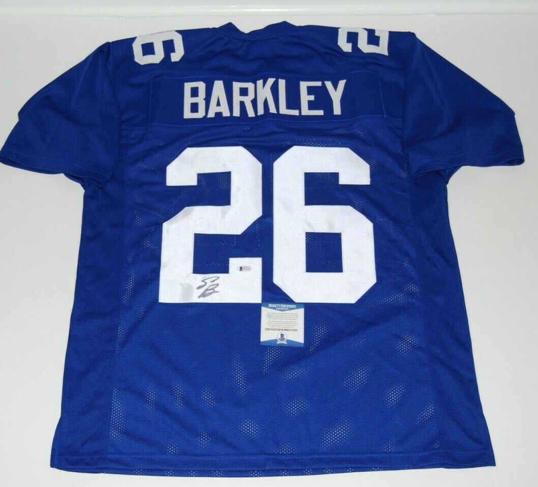 SAQUON BARKLEY signed (NEW YORK GIANTS) Custom blue XL football jersey BECKETT Collectible Memorabilia