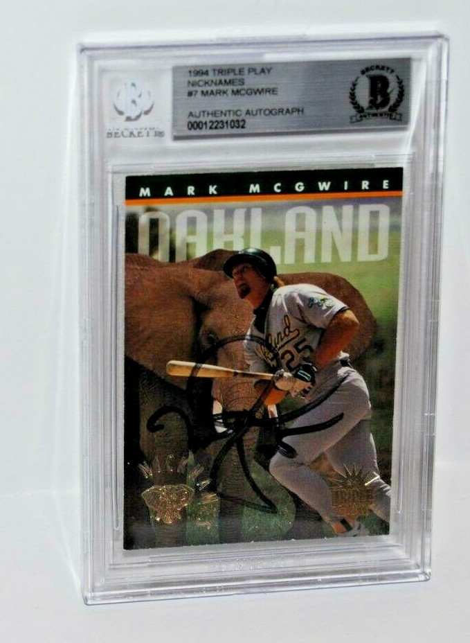 MARK MCGWIRE signed (OAKLAND ATHLETICS) Nick Names baseball card BECKETT BAS Collectible Memorabilia