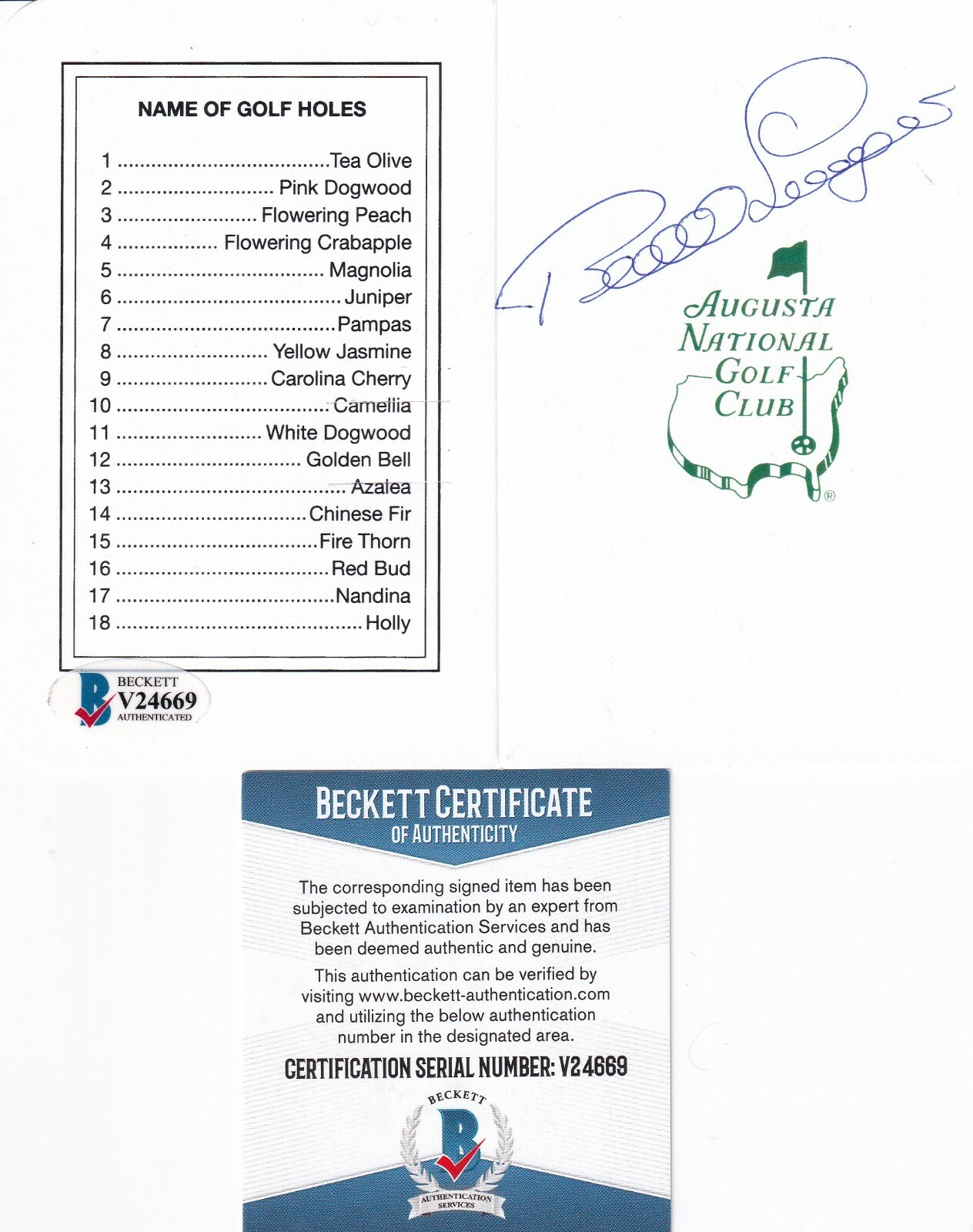 BERNHARD LANGER signed (AUGUSTA NATIONAL CLUB) Masters Scorecard BECKETT V24669 Collectible Memorabilia