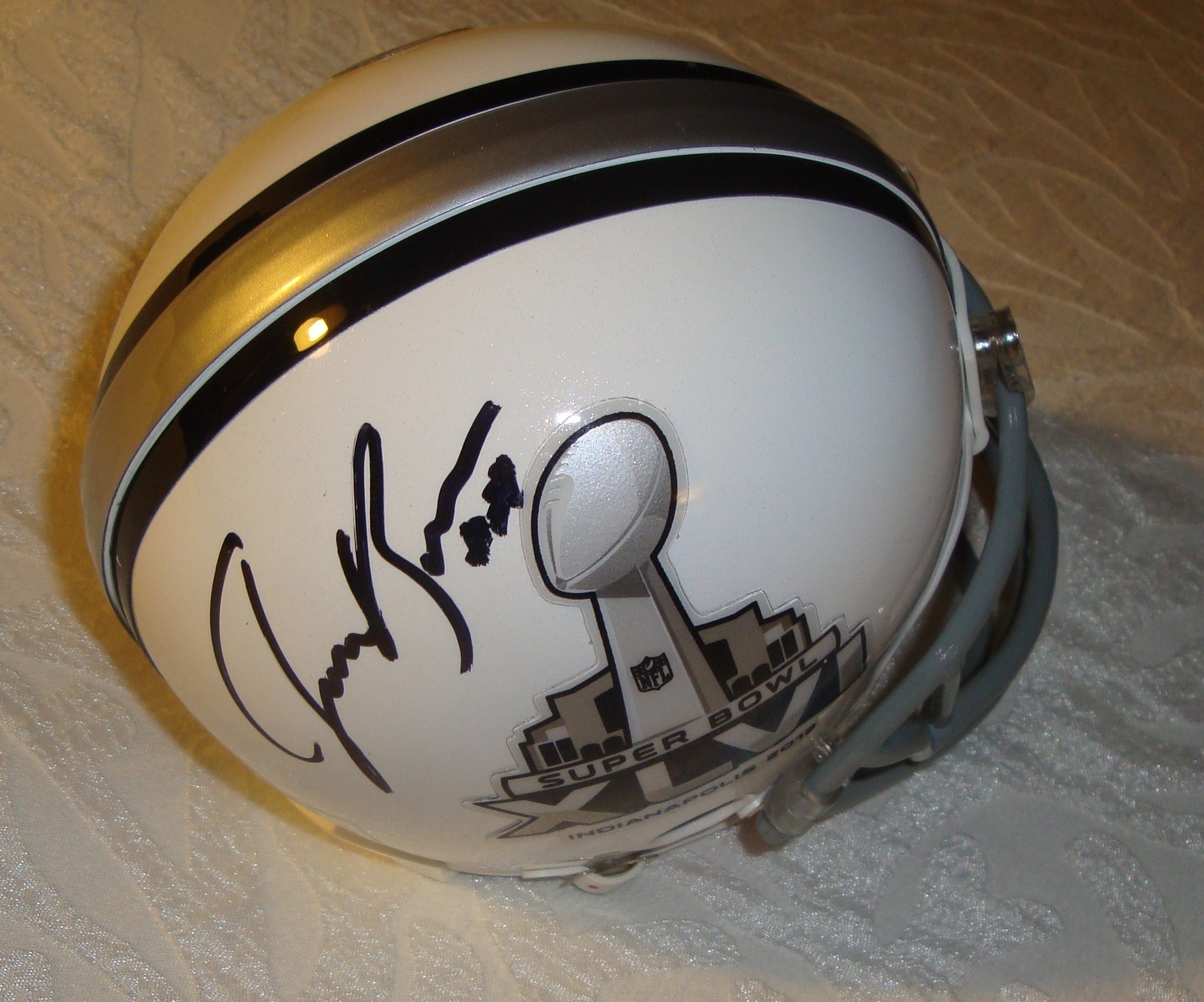 James Brewer Signed Super Bowl XLVI Mini Helmet w/COA 46 Giants Patriots Collectible Memorabilia