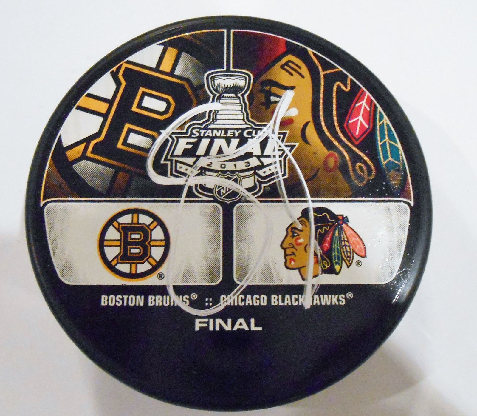 Carl Soderberg Signed 2013 Stanley Cup Logo Puck w/COA Bruins Blackhawks #1 Collectible Memorabilia