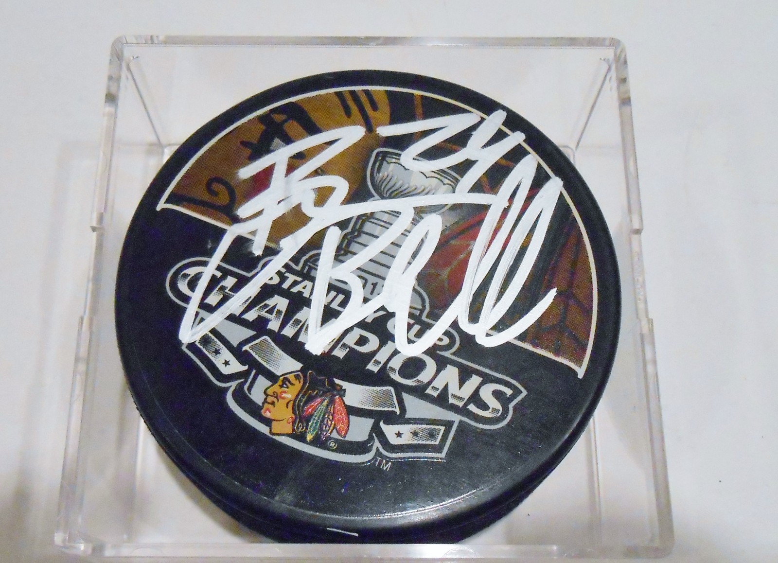Bryan Bickell Signed 2013 Stanley Cup Puck w/COA Chicago Blackhawks #4 Collectible Memorabilia