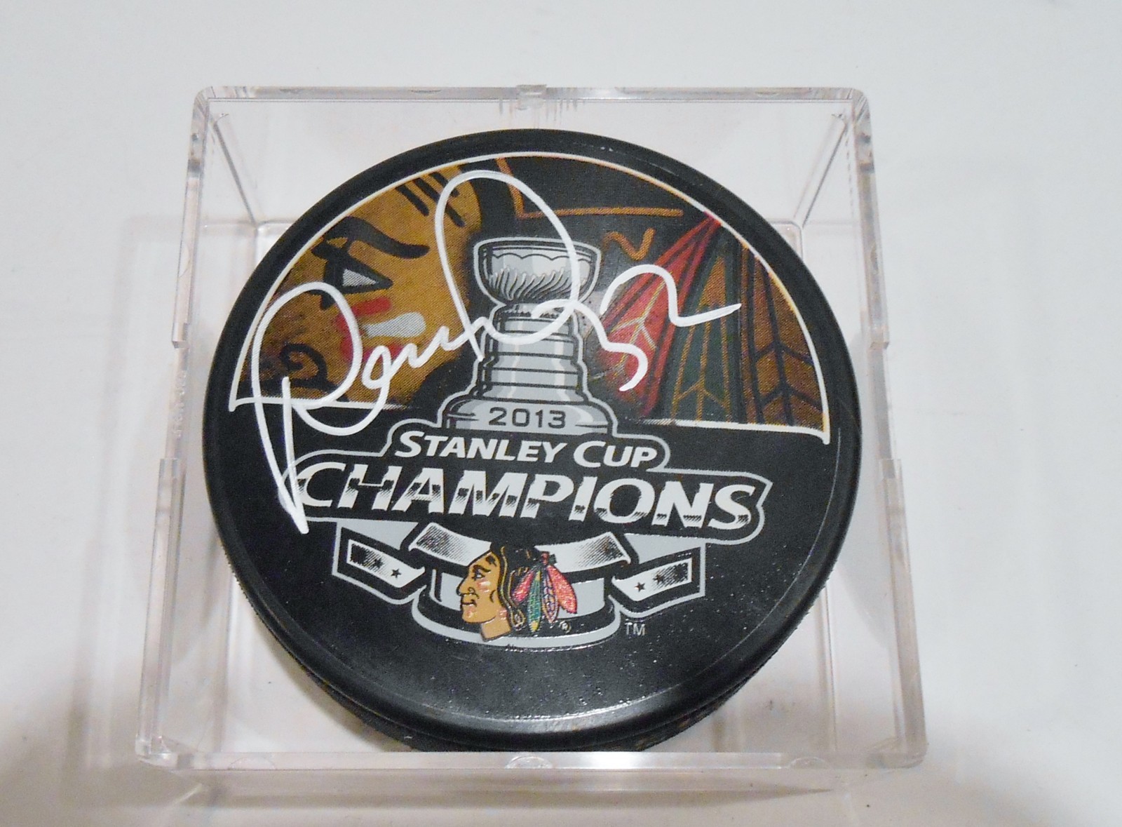 Michal Rozsival Signed 2013 Stanley Cup Puck w/COA Chicago Blackhawks Collectible Memorabilia
