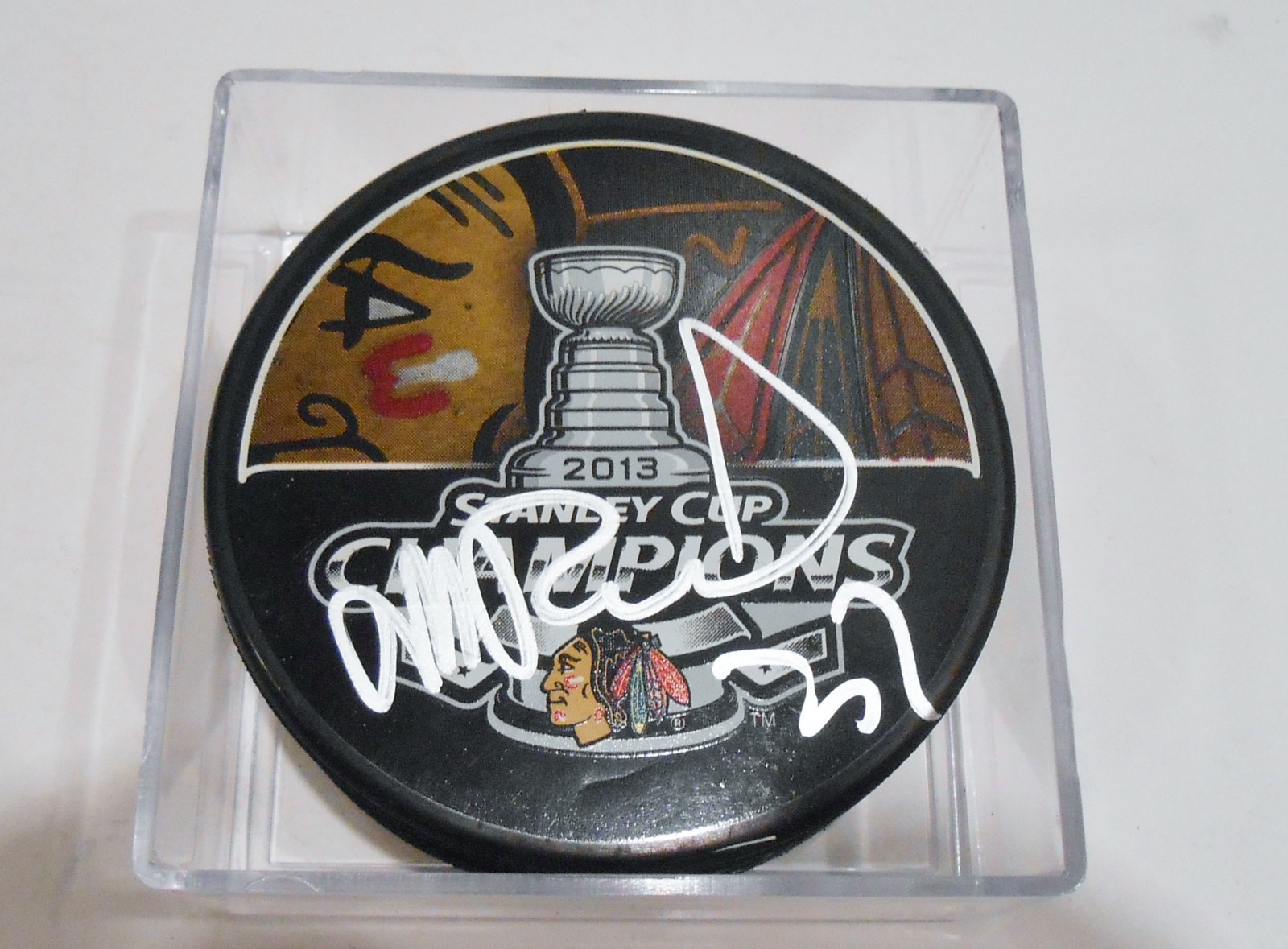 Michal Rozsival Signed 2013 Stanley Cup Puck w/COA Chicago Blackhawks #1 Collectible Memorabilia