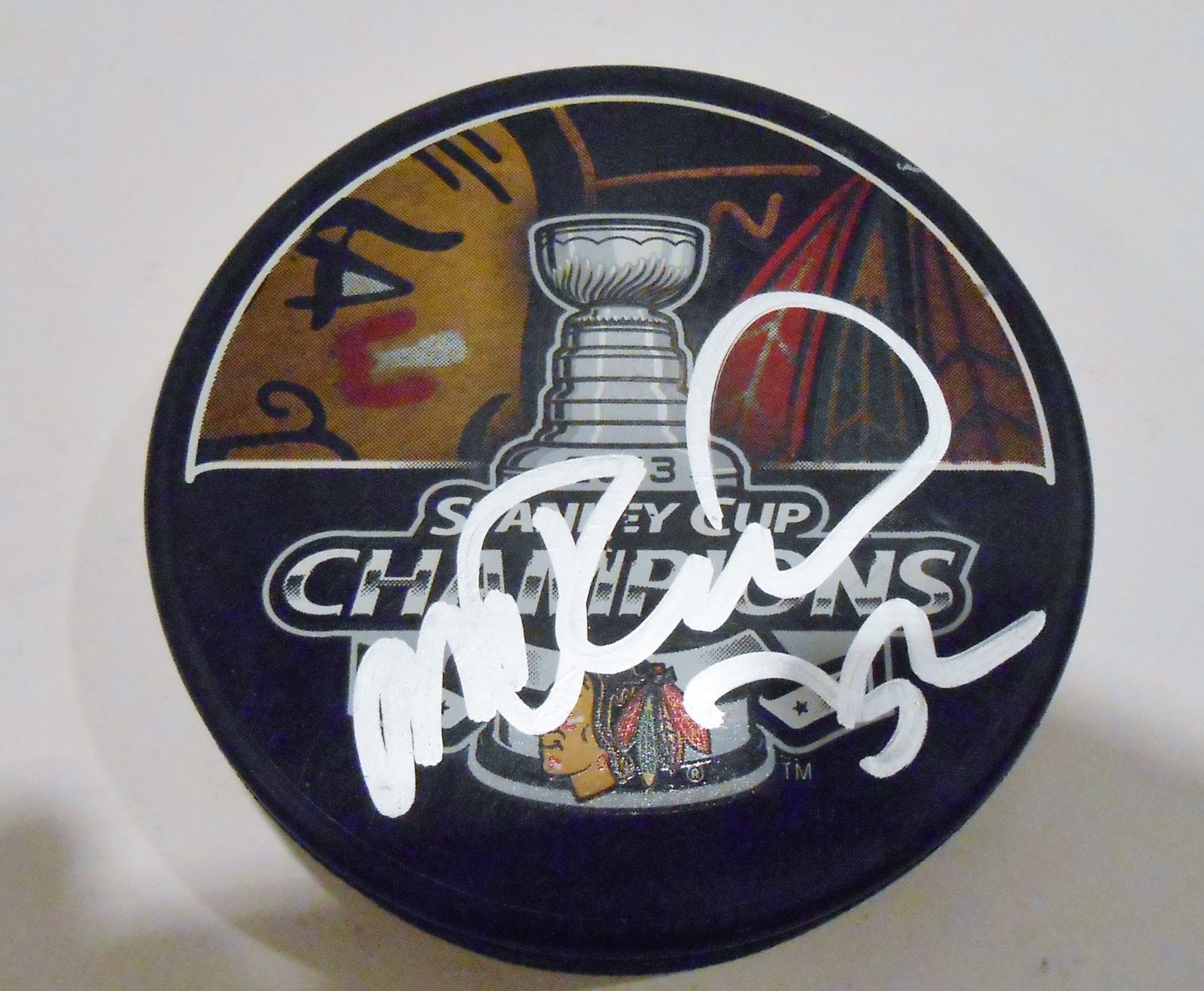 Michal Rozsival Signed 2013 Stanley Cup Puck w/COA Chicago Blackhawks #2 Collectible Memorabilia