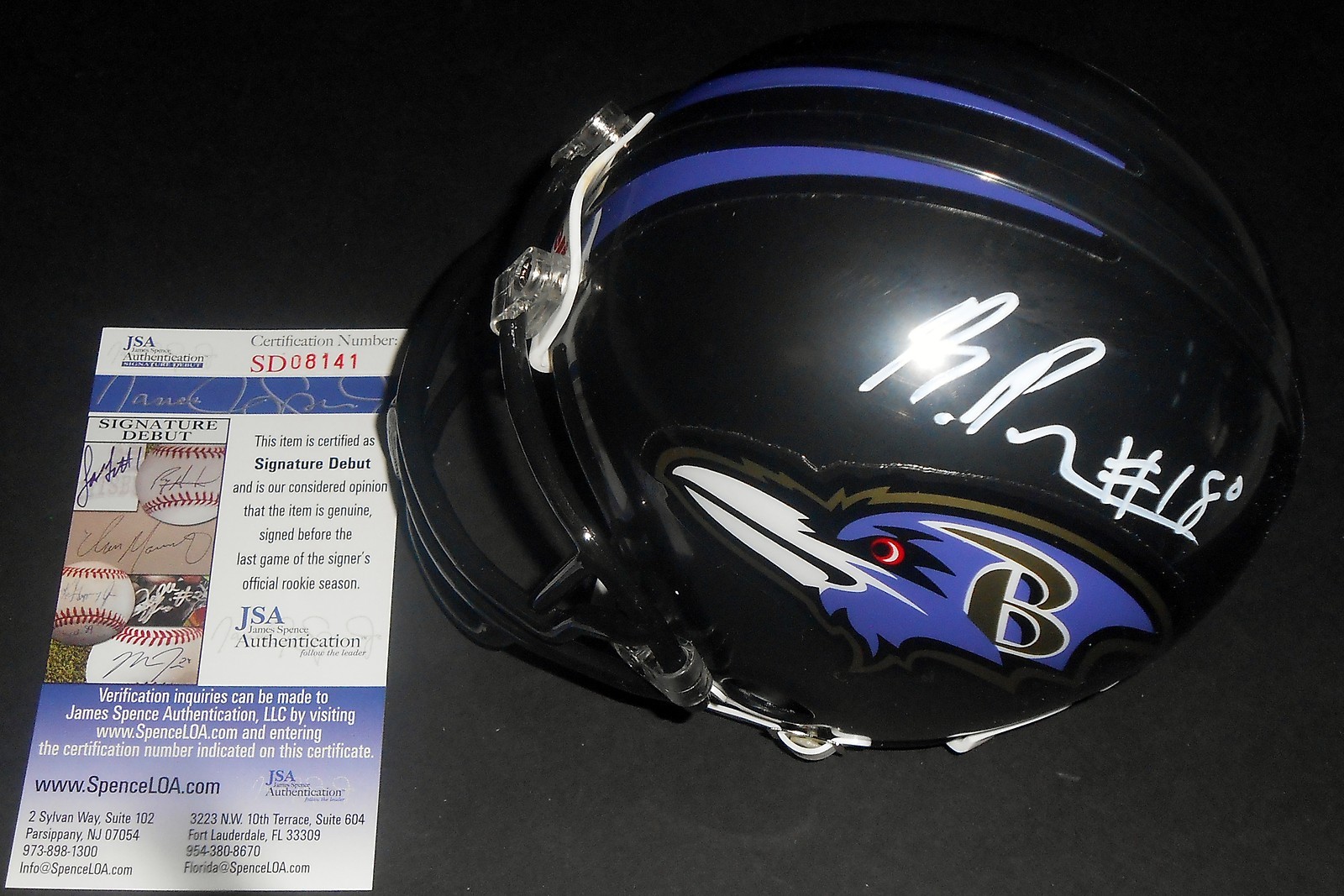 Breshad Perriman Signed Baltimore Ravens Mini Helmet w/JSA COA Signature Debut B Collectible Memorabilia
