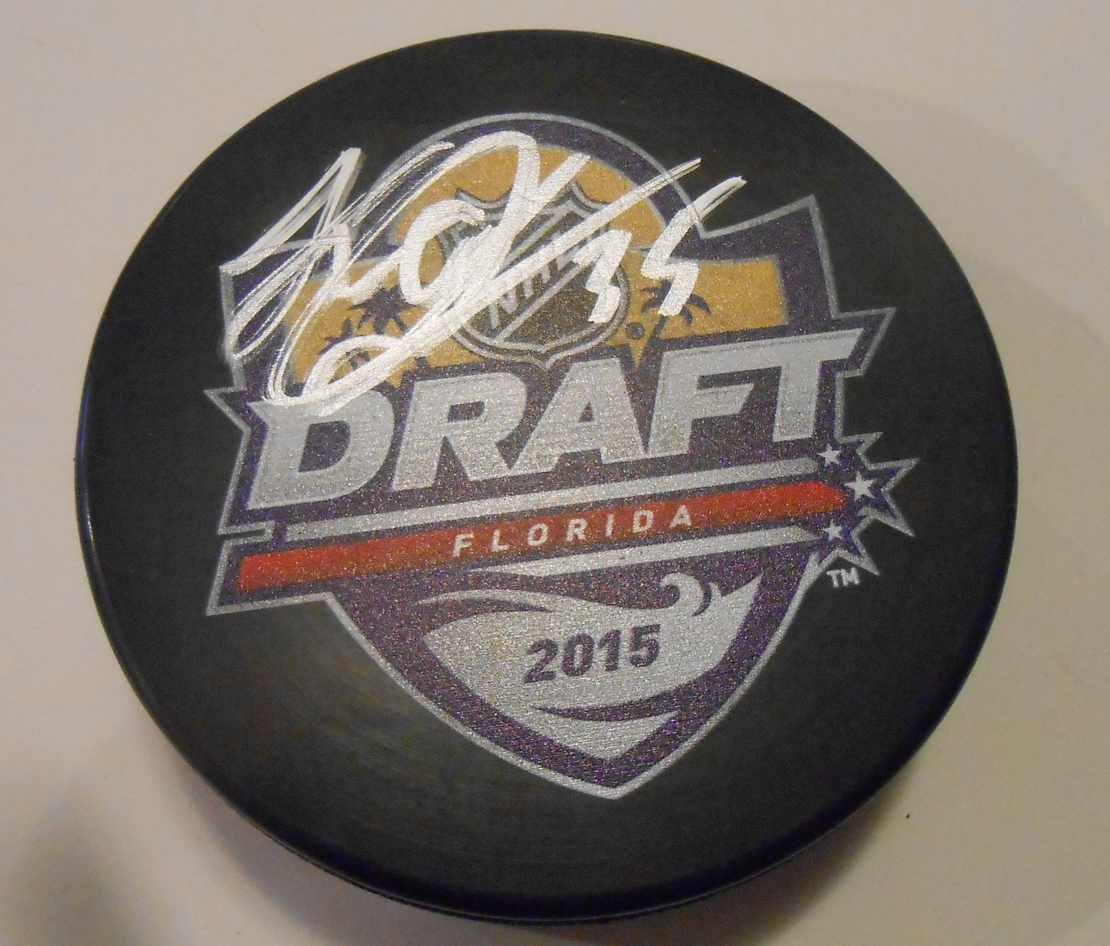 Nikita Korostelev Signed 2015 NHL Draft Hockey Puck w/COA Toronto Maple Leafs Collectible Memorabilia