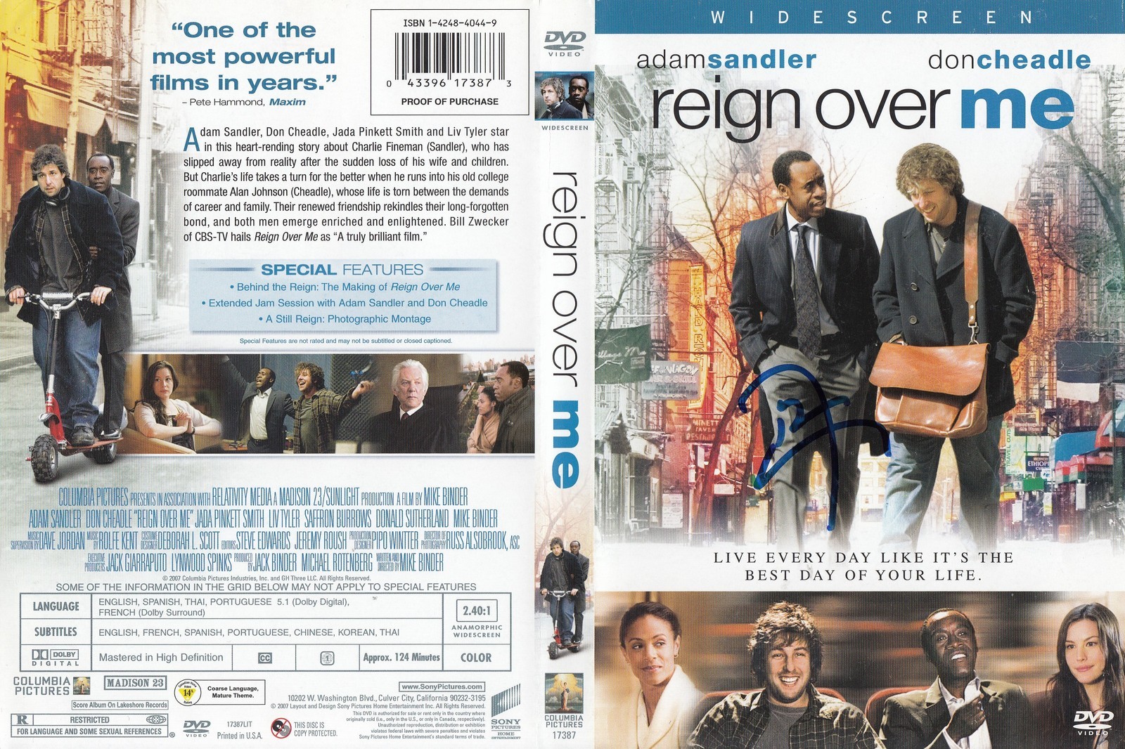 Don Cheadle signed Reign Over Me DVD movie cover w/coa Proof Collectible Memorabilia