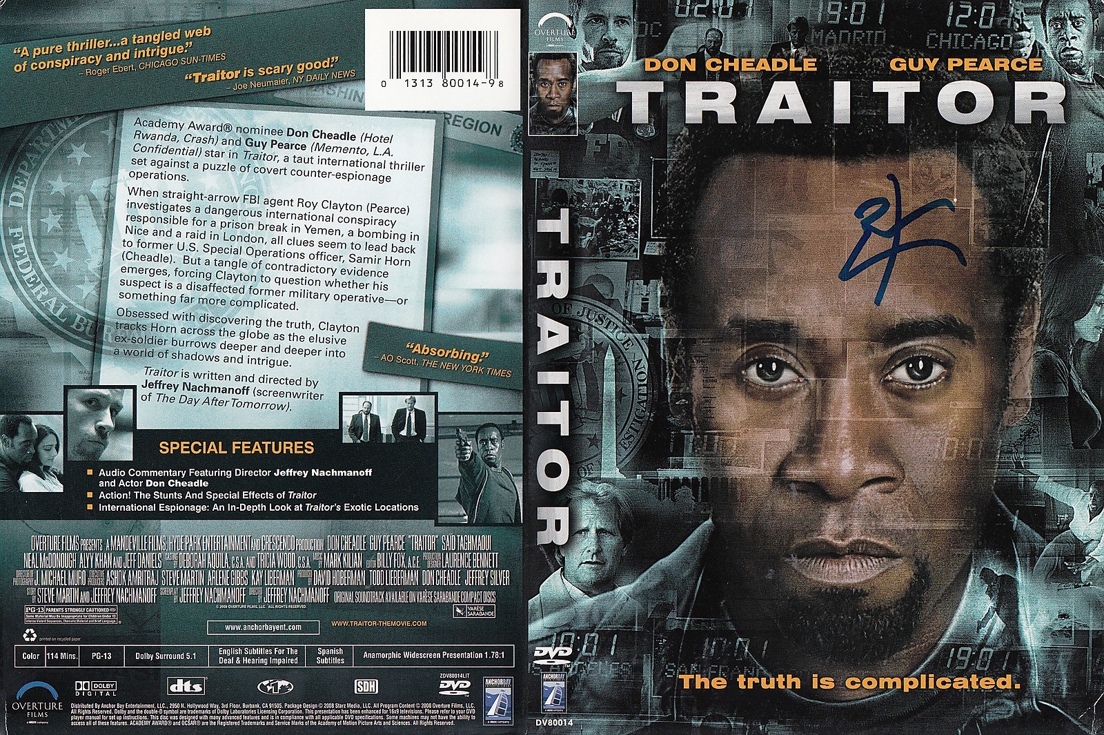 Don Cheadle signed Traitor DVD movie cover w/coa Proof Collectible Memorabilia