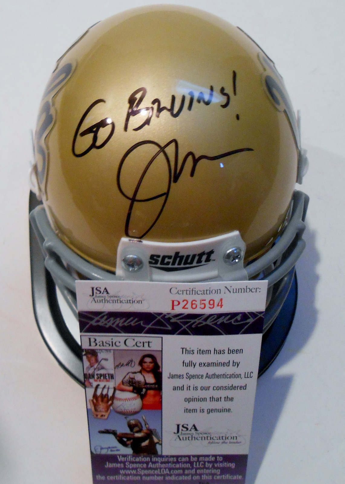 Jim Mora Jr. Signed UCLA Bruins Mini Football Helmet w/JSA COA Collectible Memorabilia