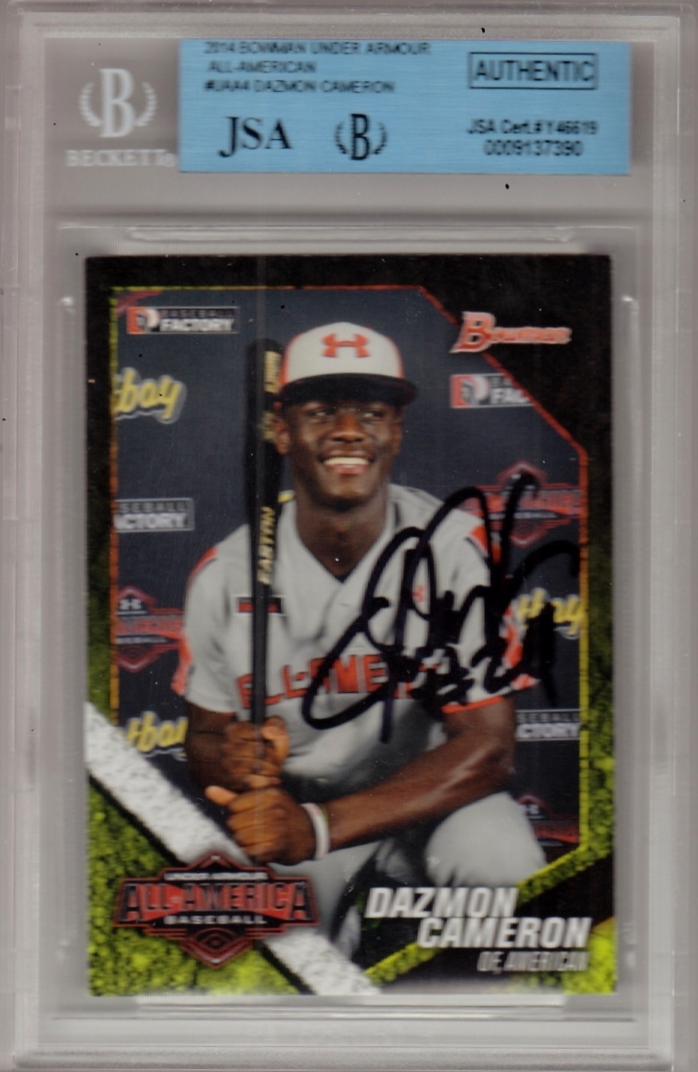 Daz Cameron Signed Bowman 2014 Under Armour Baseball Game Card JSA Authentic #1 Collectible Memorabilia