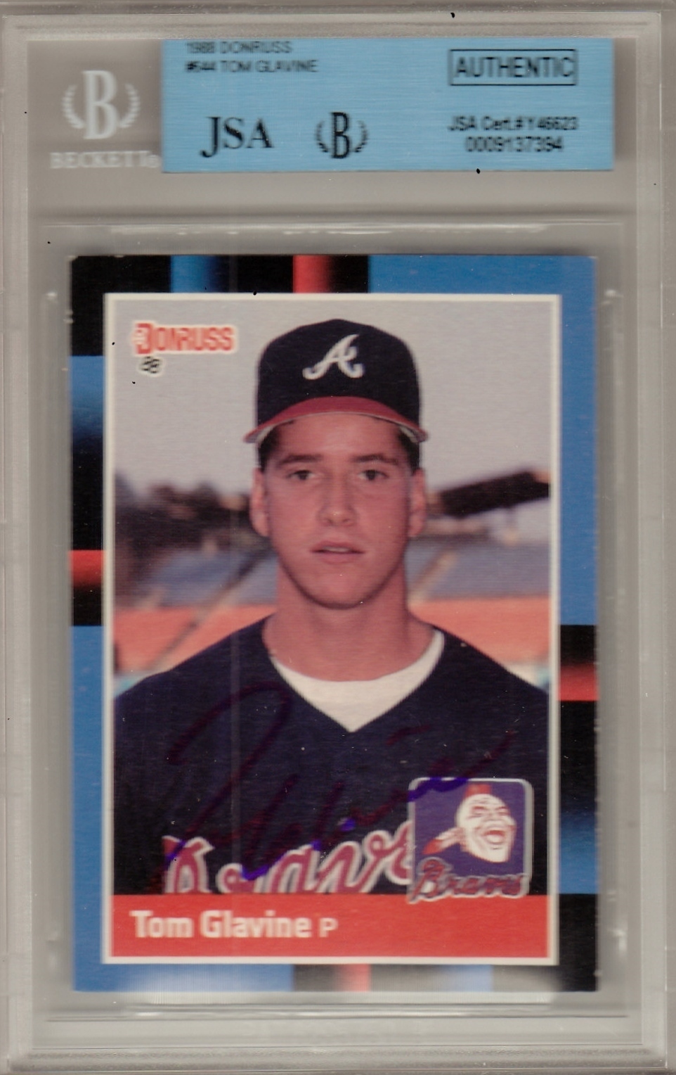 Tom Glavine Signed 1988 Donruss Rookie Card JSA Authentic Beckett Slabbed Y46623 Collectible Memorabilia