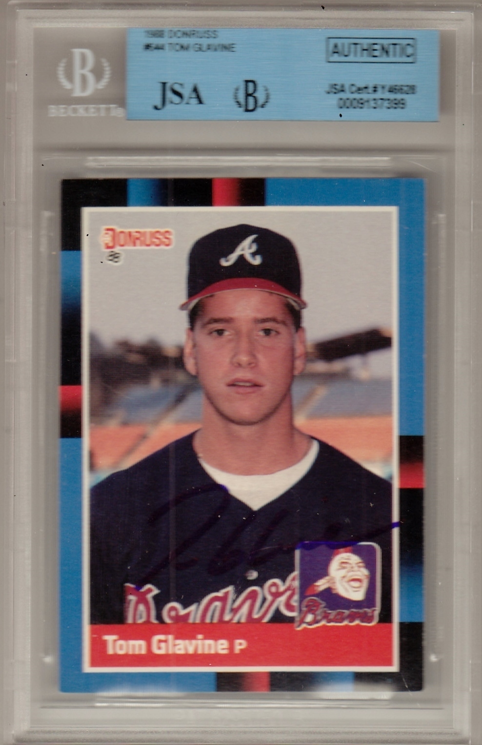 Tom Glavine Signed 1988 Donruss Rookie Card JSA Authentic Beckett Slabbed Y46628 Collectible Memorabilia