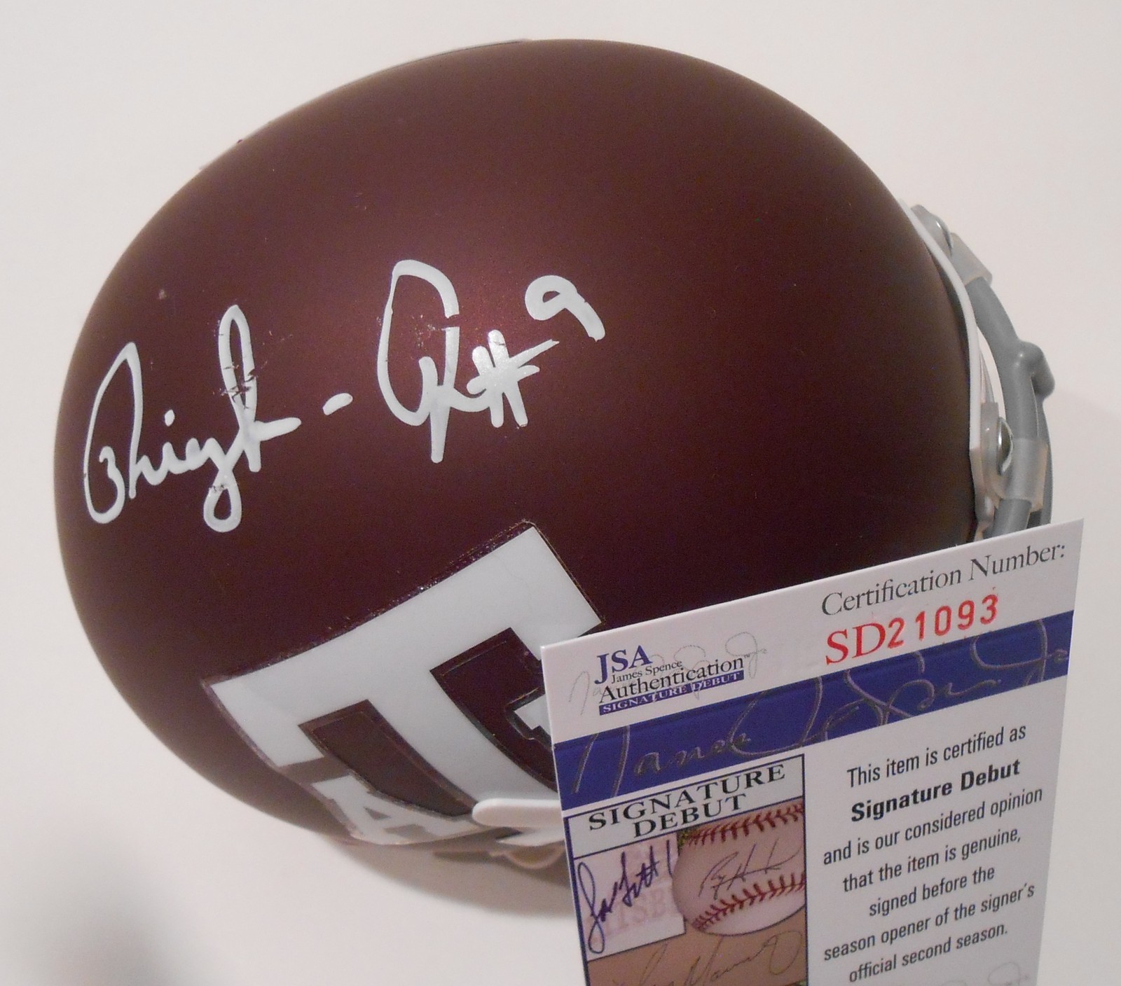 Ricky Seals-Jones Signed Texas A&M Aggies Mini Helmet w/JSA COA SD21093 C Collectible Memorabilia