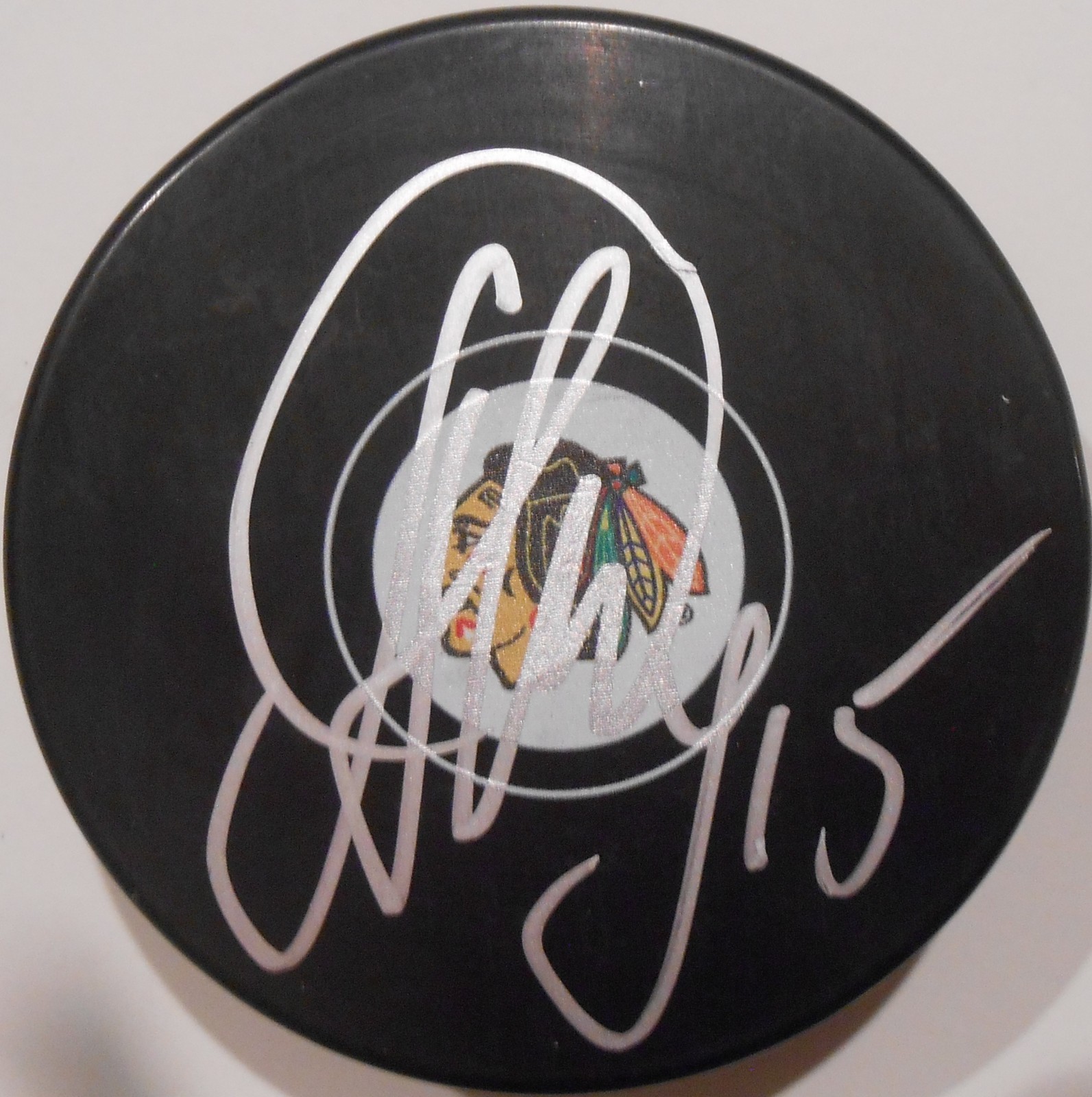 Artem Anisimov Signed 2016-17 Chicago Blackhawks Logo Puck w/COA #1 Collectible Memorabilia