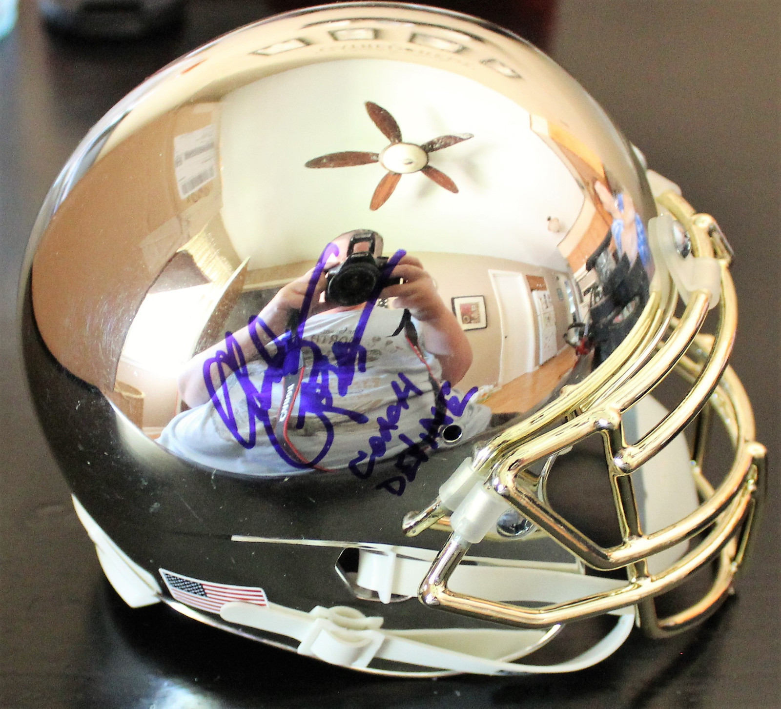 Chelcie Ross Signed Notre Dame Custom Chrome Mini Helmet w/COA Dan Devine #2 Collectible Memorabilia