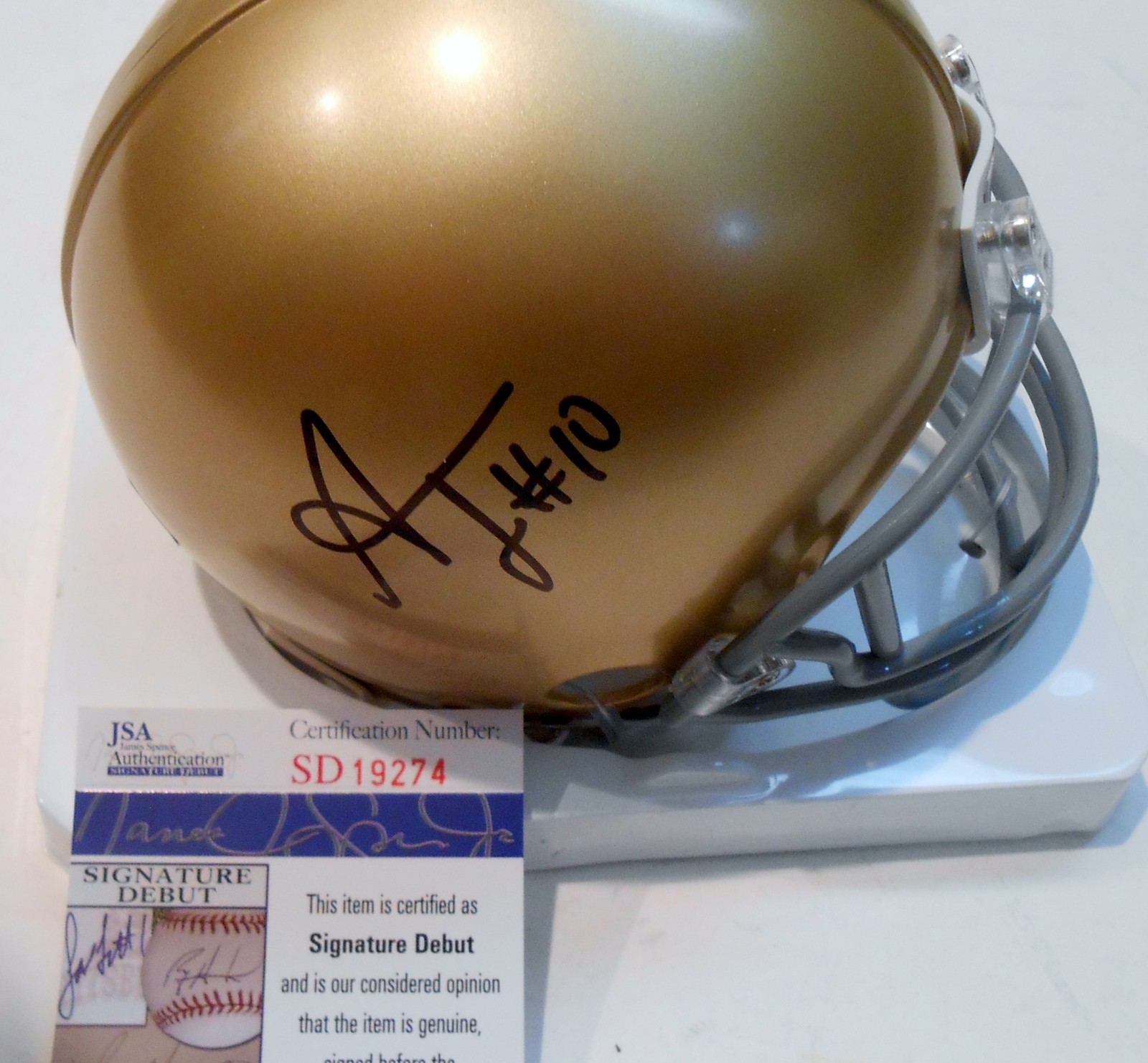 Alize Jones Signed Notre Dame Fighting Irish Mini Helmet w/JSA COA SD19274 C Collectible Memorabilia