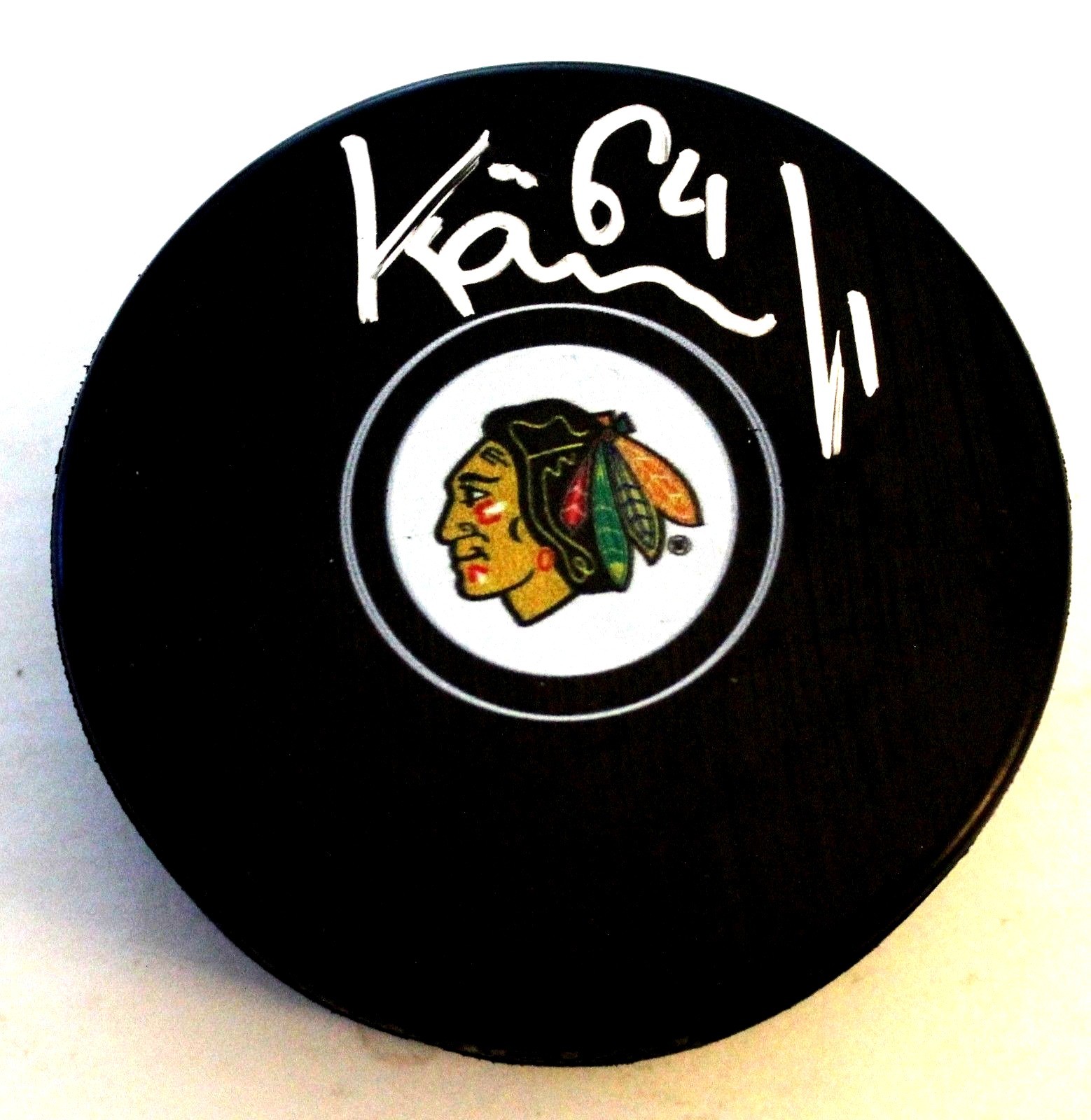 David Kampf Signed 2018-19 Chicago Blackhawks Logo Puck w/COA 2018 Collectible Memorabilia