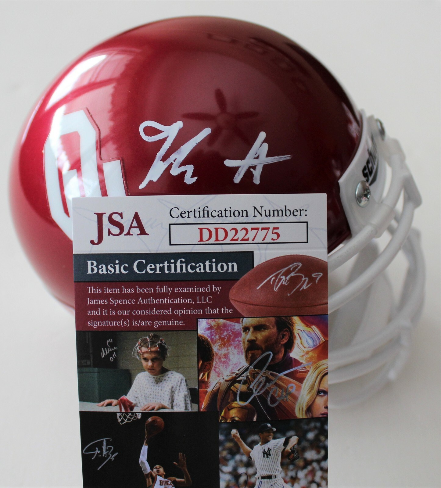 Jadon Haselwood Signed Oklahoma Sooners Mini Helmet w/JSA COA DD22775 C Collectible Memorabilia