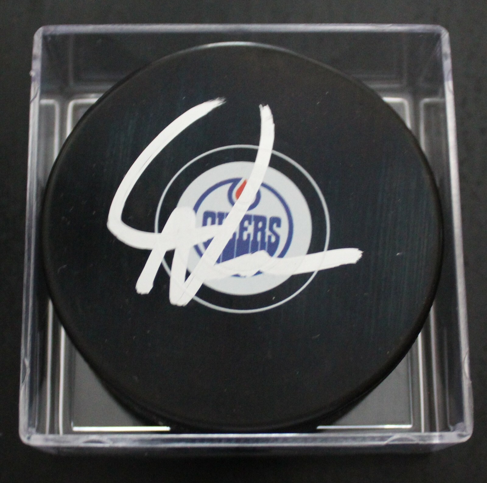 Dave Tippett Edmonton Oilers Signed Souvenir Hockey Puck w/COA Collectible Memorabilia