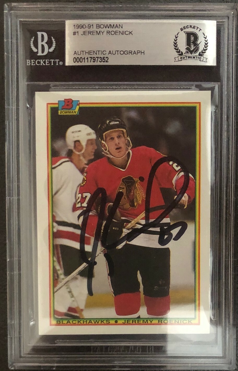 Jeremy Roenick Signed 1990-91 Bowman Hockey Card #1 Authentic Beckett Slabbed B Collectible Memorabilia