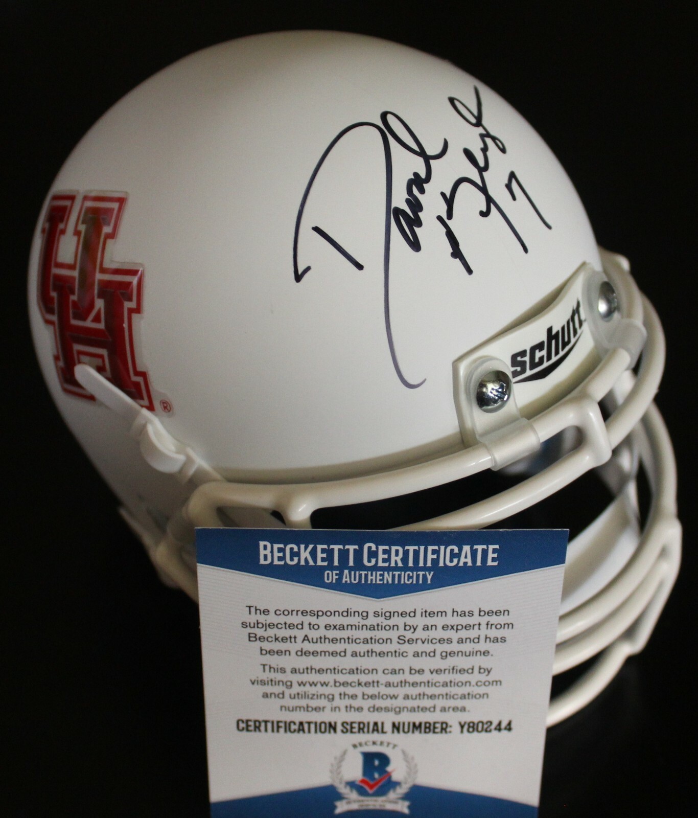 David Klingler Signed Houston Cougars Mini Football Helmet w/Beckett COA Y80244 Collectible Memorabilia
