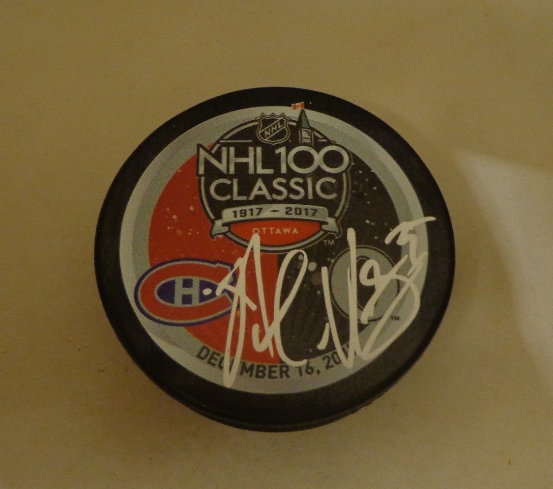 Al Montoya Montreal Canadiens signed 2017 NHL 100 Classic Dueling Puck Collectible Memorabilia