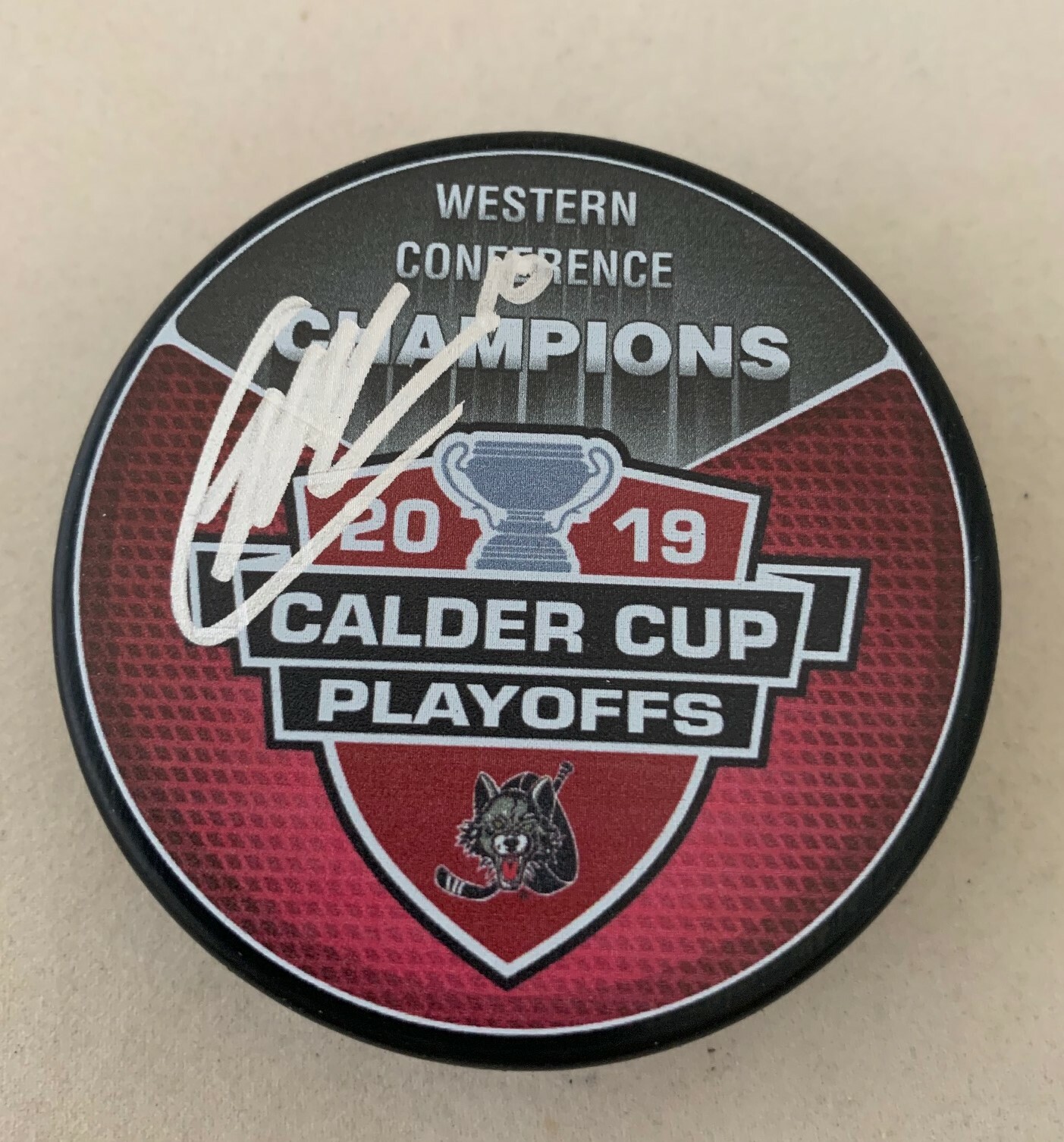 Curtis McKenzie signed Chicago Wolves 2019 Western Conference Champs Puck Collectible Memorabilia