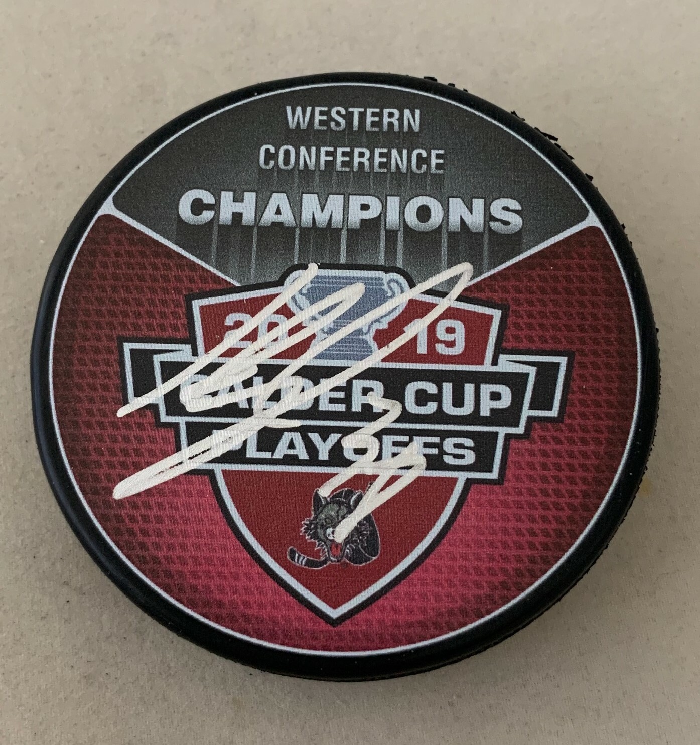 Tomas Hyka Knights signed Chicago Wolves 2019 Western Conference Champs Puck Collectible Memorabilia