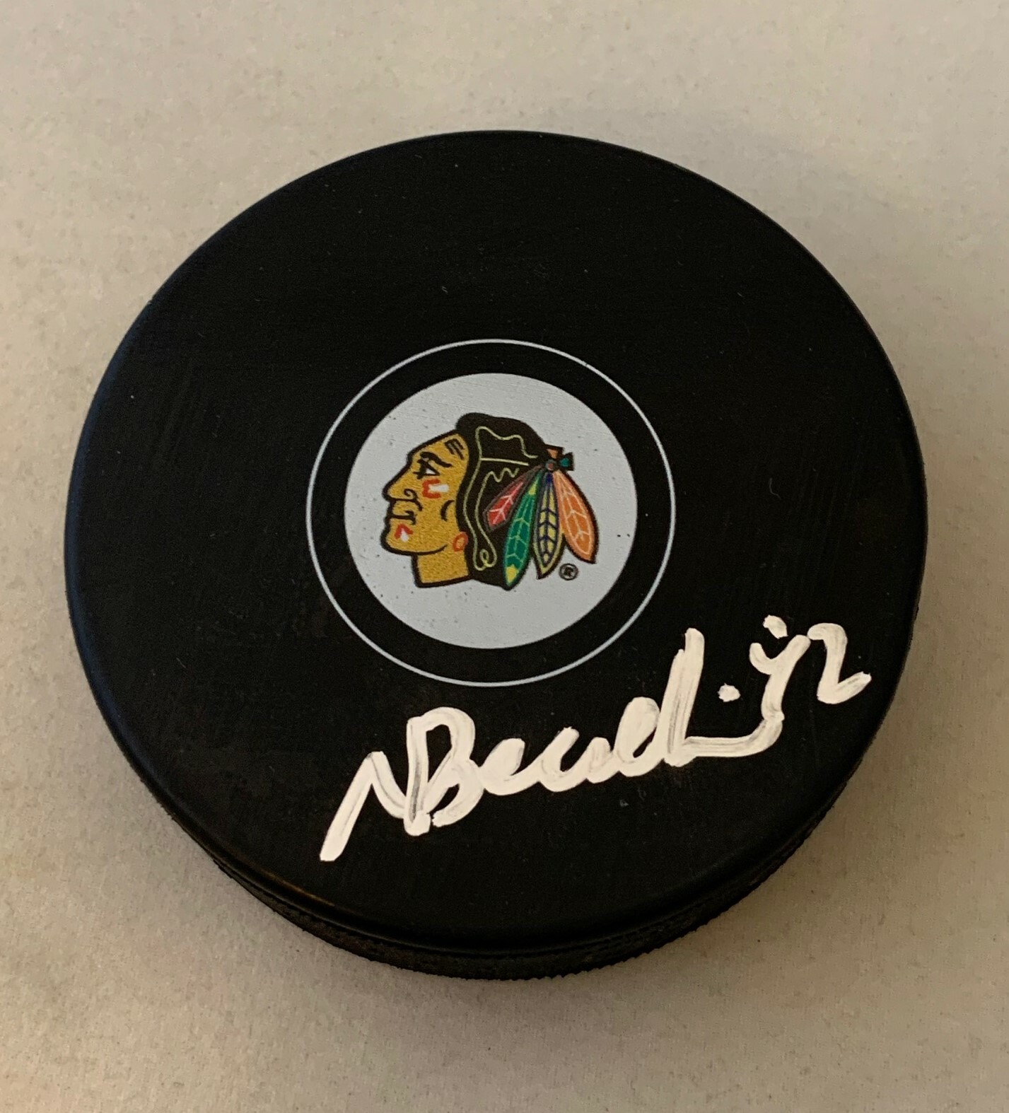 Nicolas Beaudin signed Chicago Blackhawks Puck autographed Hawks Collectible Memorabilia