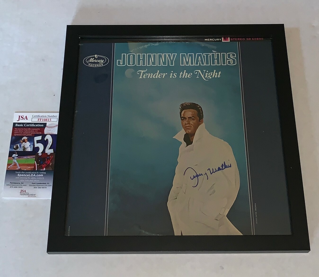 Johnny Mathis signed Tender Is The Night Framed Album Vinyl autographed JSA Collectible Memorabilia