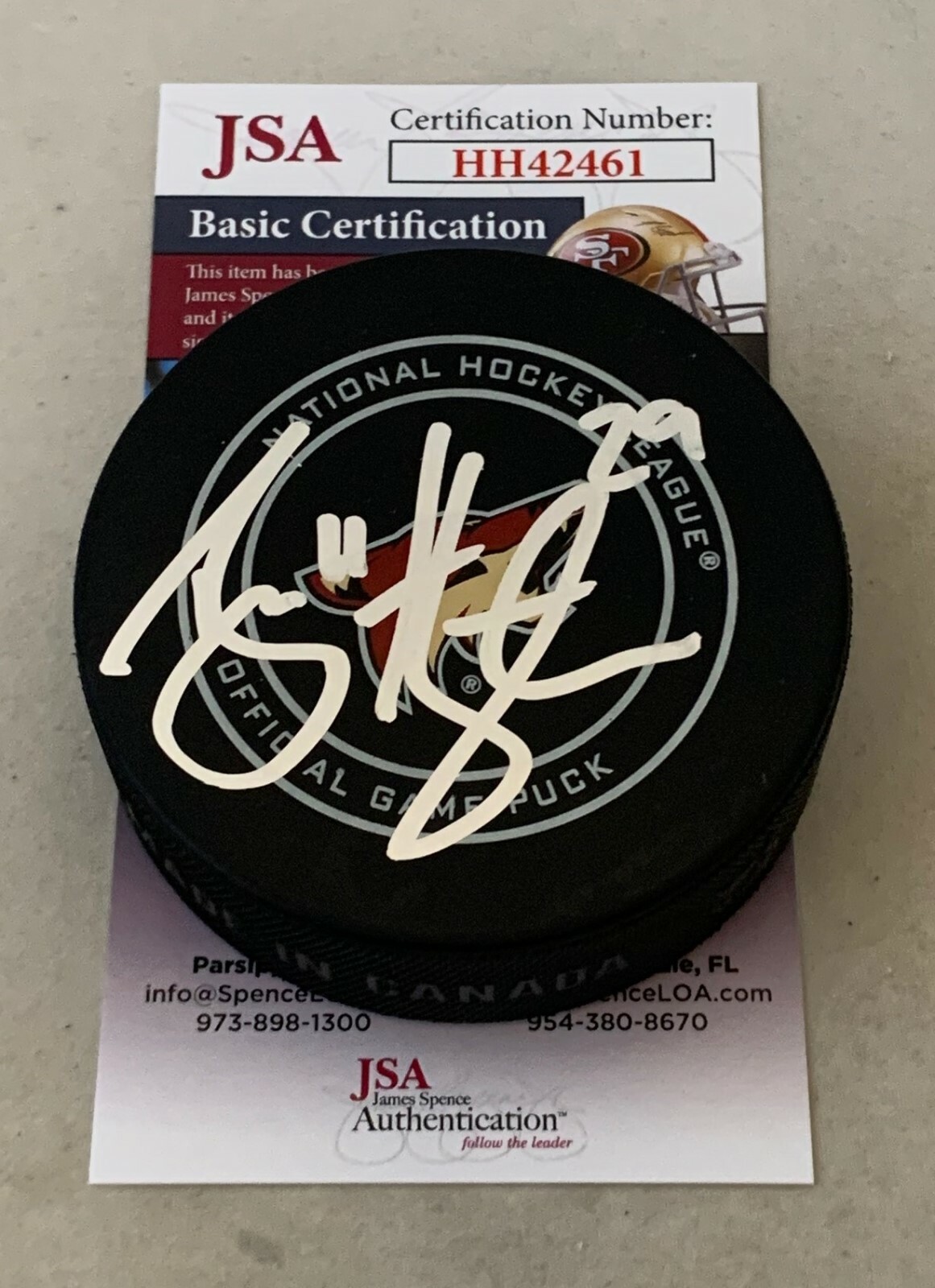 Barrett Hayton signed Arizona Coyotes Official Game Puck autographed JSA Collectible Memorabilia