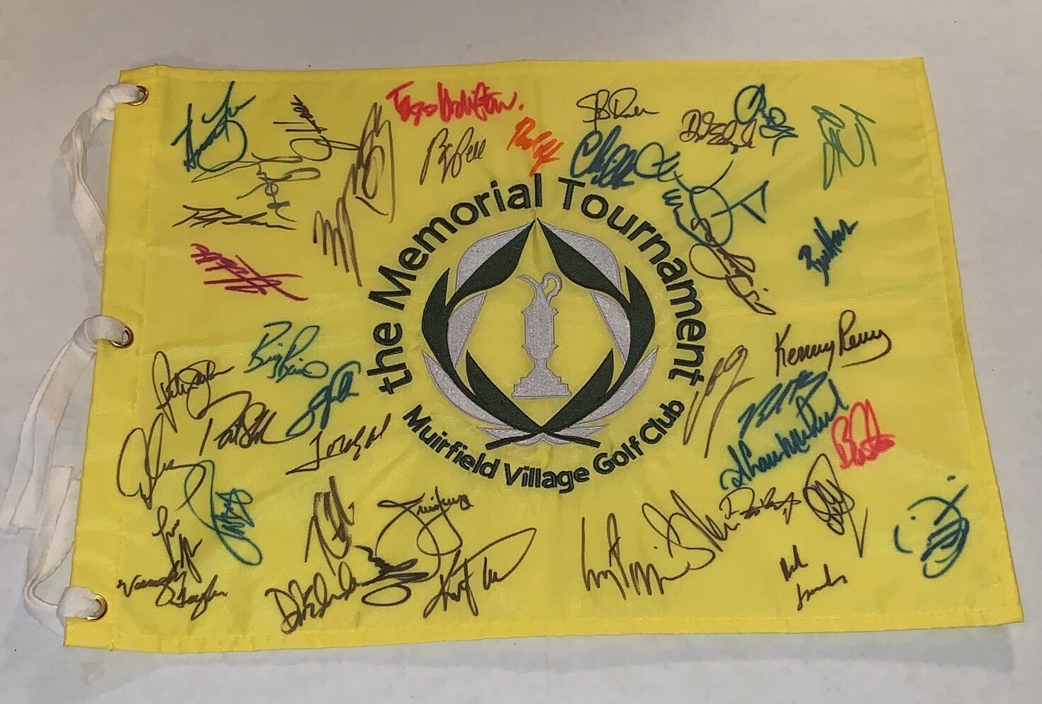 2005 Memorial Tournament Field signed Pin Flag Justin Rose, Jim Furyk, B Langer Collectible Memorabilia