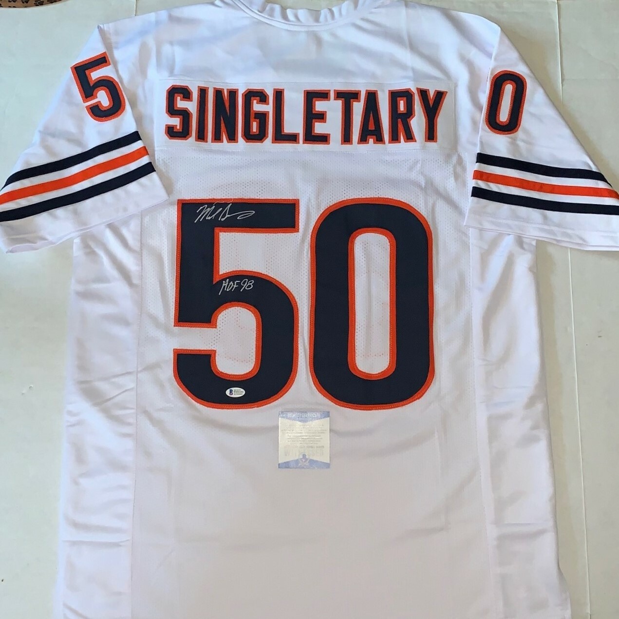 Mike Singletary Chicago Bears signed Custom XL jersey W/ HOF Beckett Witnessed Collectible Memorabilia