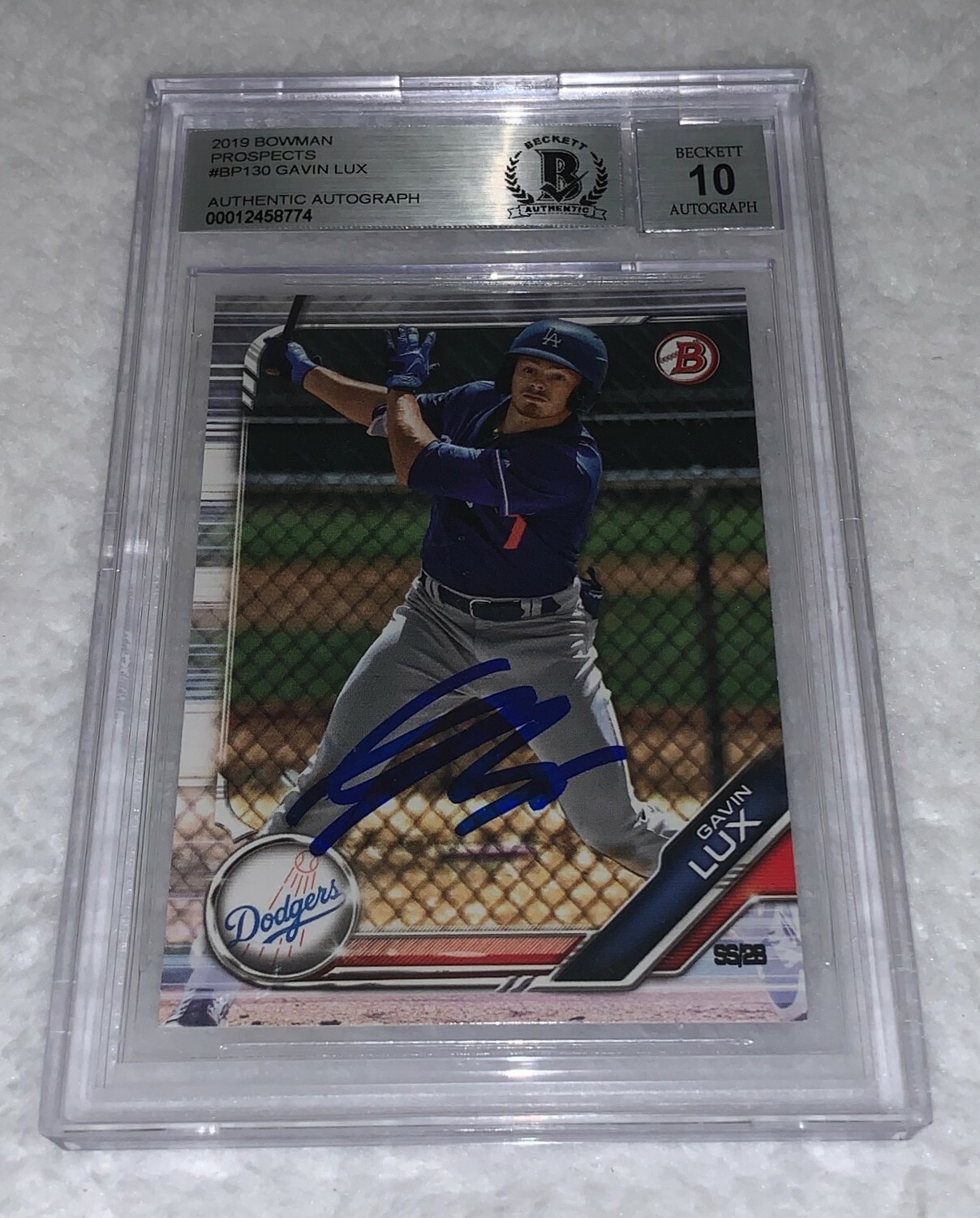 Gavin Lux LA Dodgers signed 2019 Bowman Prospects #130 Card Beckett BGS Auto 10 Collectible Memorabilia