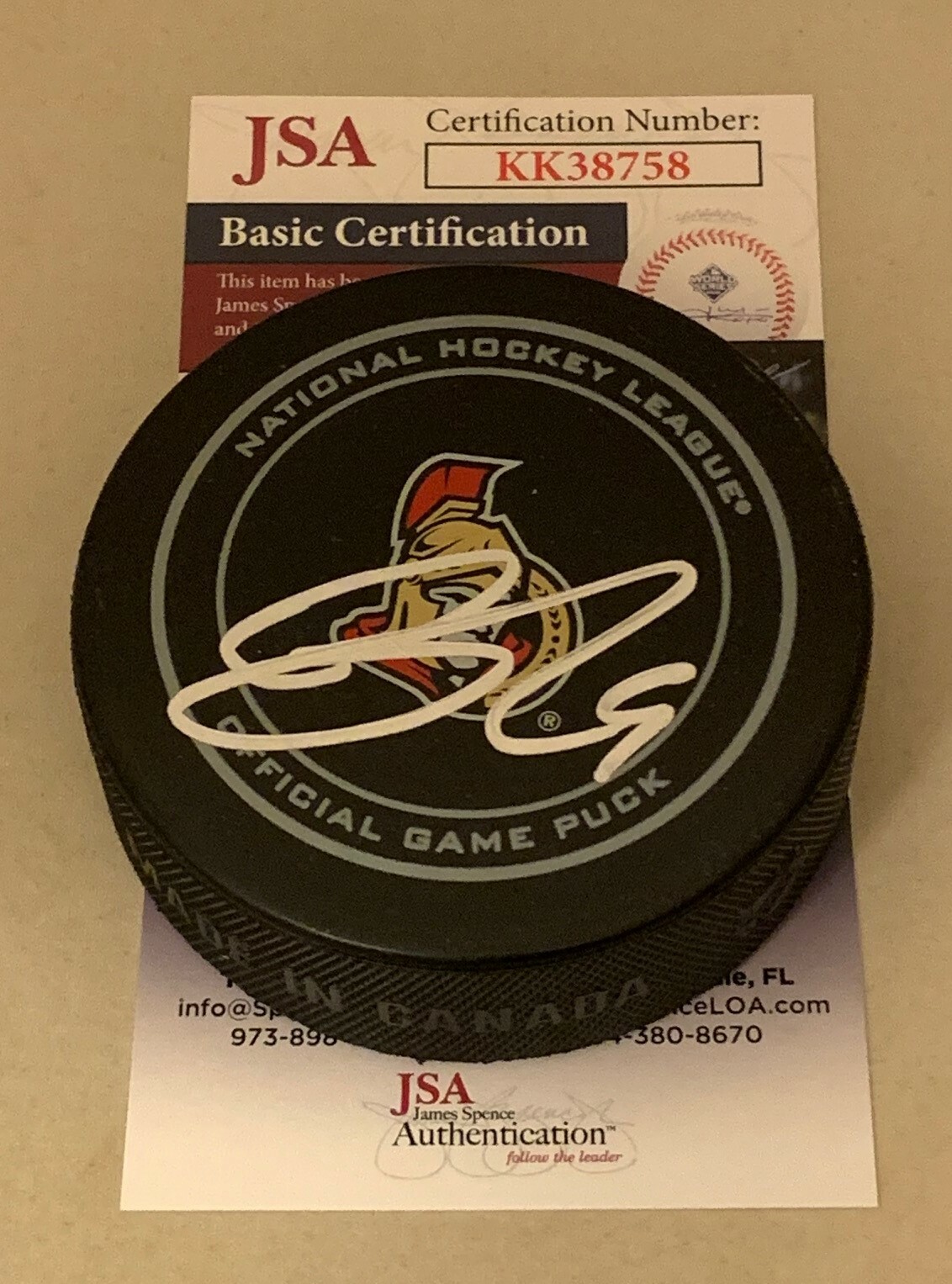 Bobby Ryan signed Ottawa Senators Official Game Puck autographed Sens JSA Collectible Memorabilia