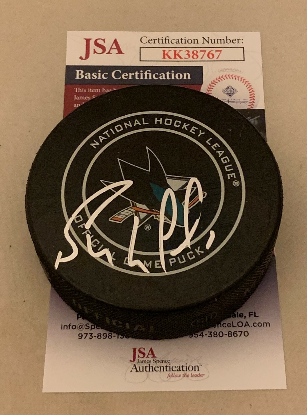 Bernie Nicholls signed San Jose Sharks Official Game puck autographed JSA Collectible Memorabilia