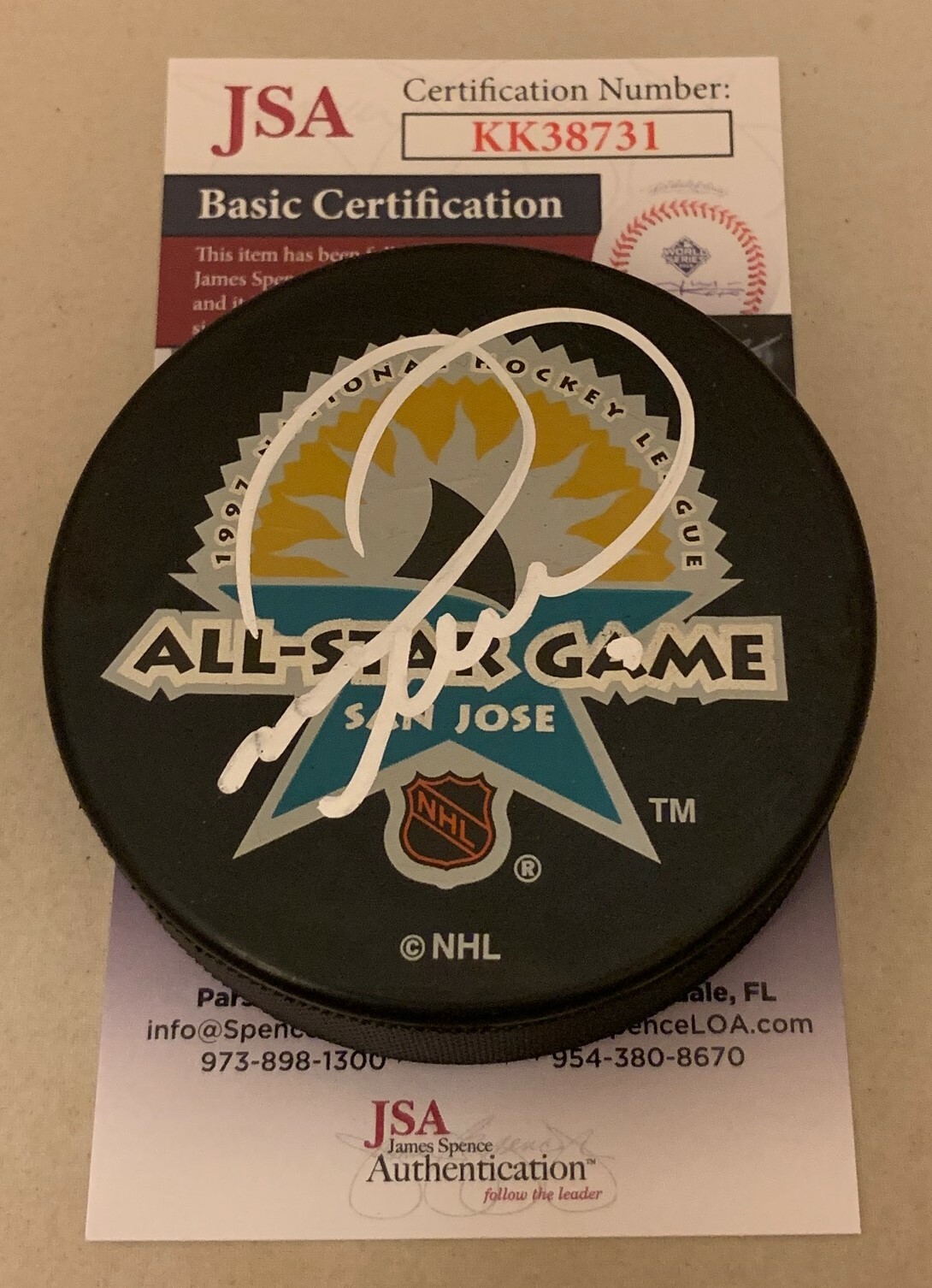 Mark Recchi Montreal Canadiens signed 1997 NHL All Star Game Puck MVP HOF JSA Collectible Memorabilia