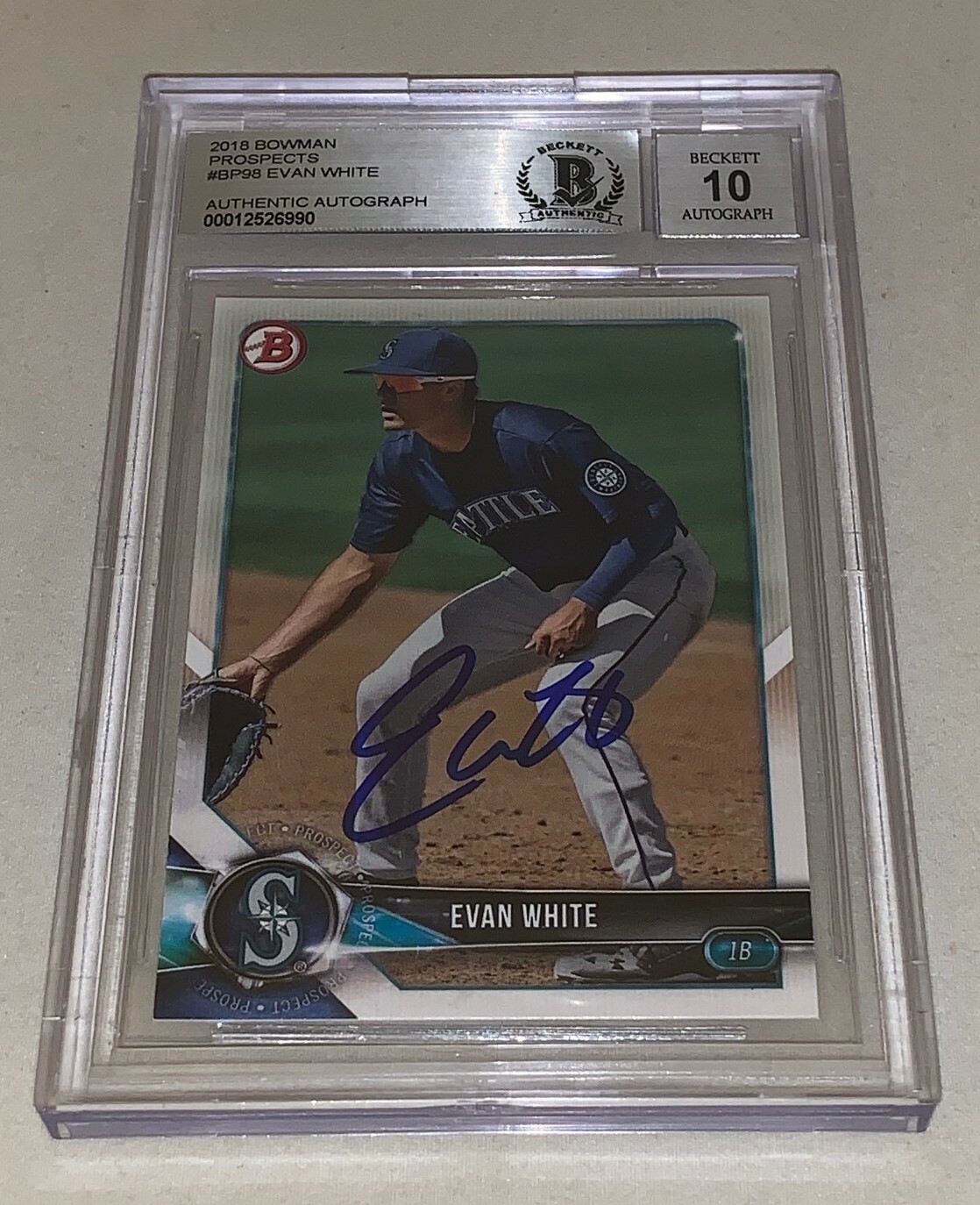 Evan White Mariners signed 2018 Bowman Prospects #BP98 Card Beckett BGS Auto 10 Collectible Memorabilia